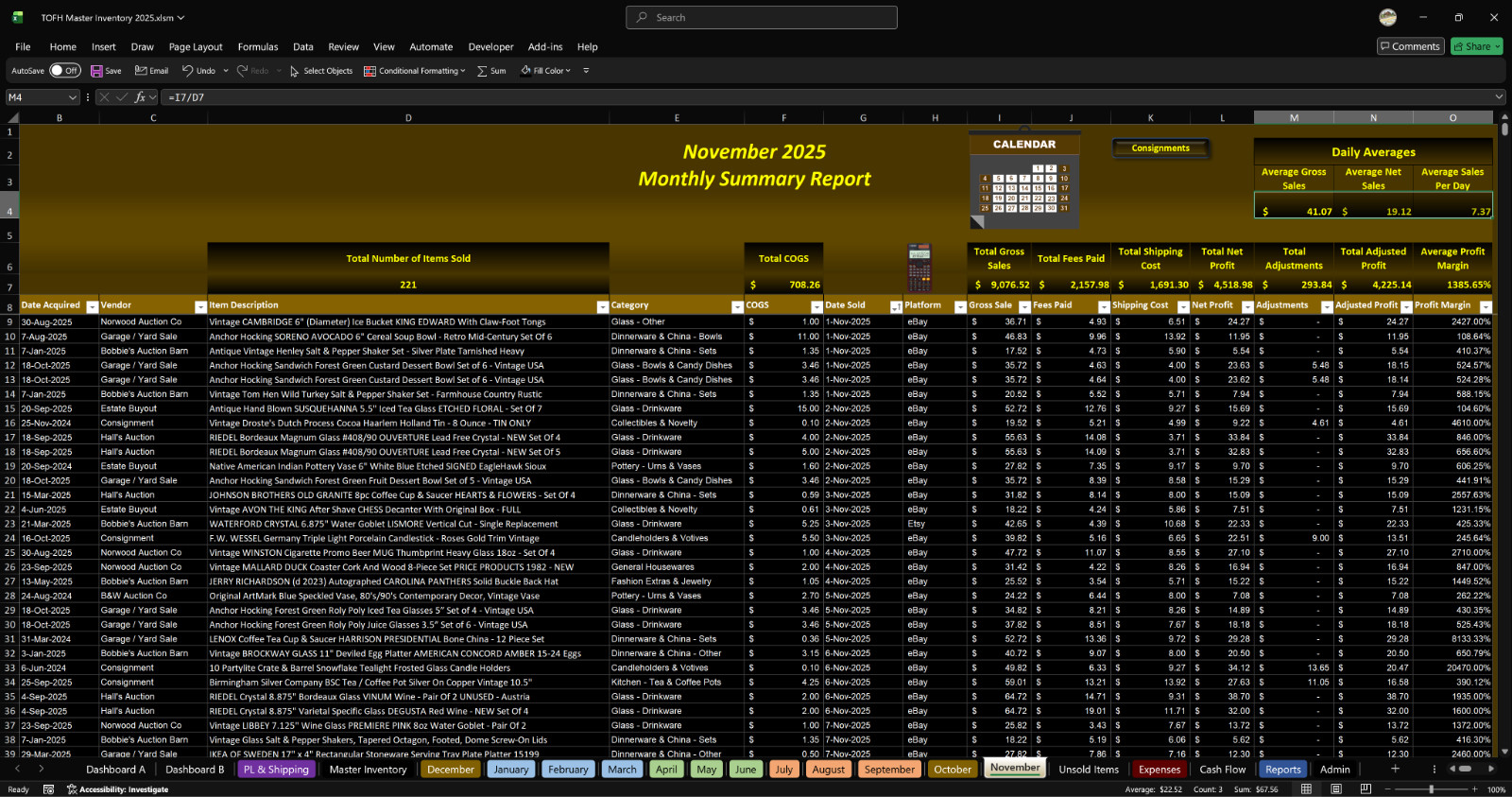 Reseller Inventory & Sales Tracking System Excel Workbook No Subscription (Pre)