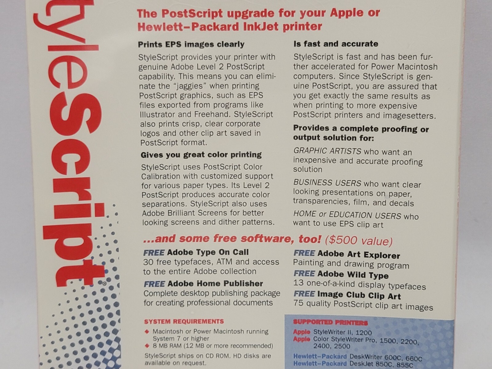 NEW (Read) StyleScript Mac Adobe PostScript Apple / HP Printing Software SEALED