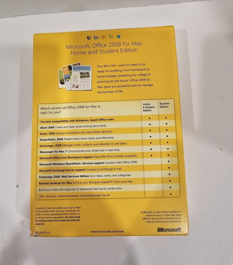 Microsoft Office 2008 Home & Student Edition for Mac w/ 3 Product Keys