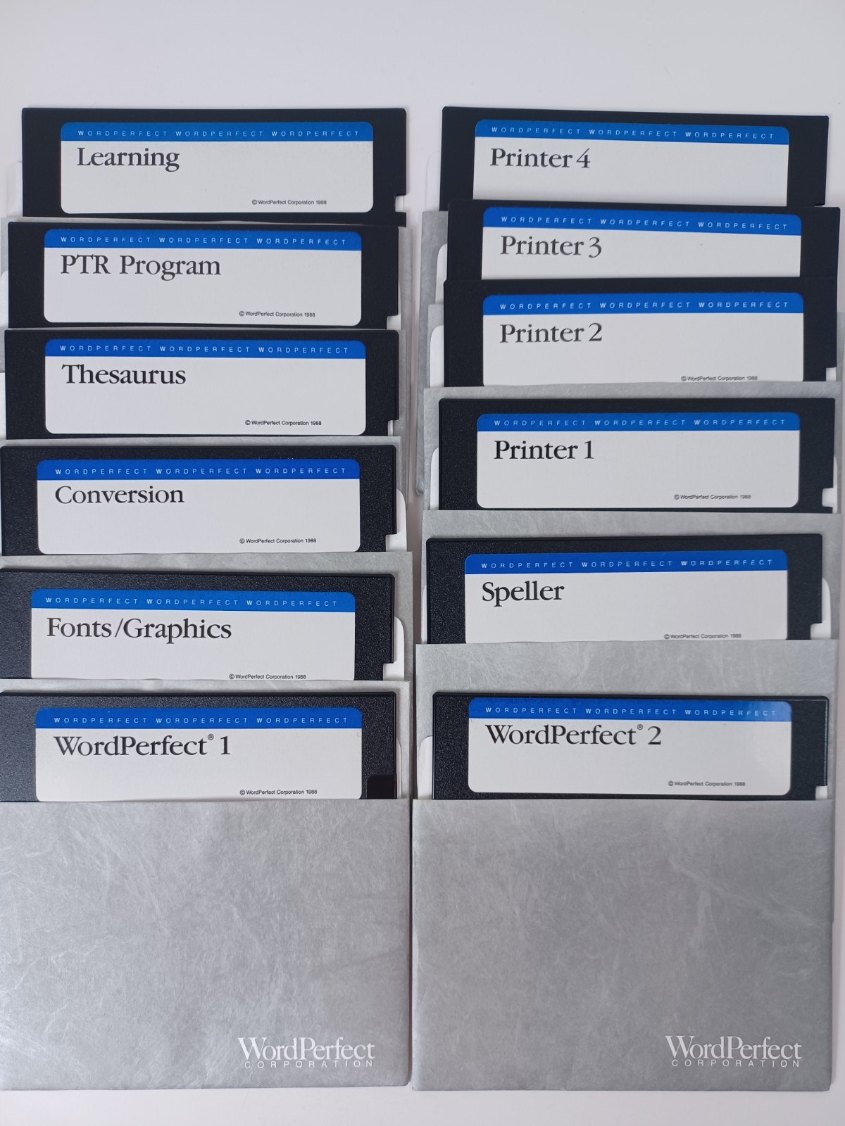 WordPerfect 1 and 2 + (10) Font/Graphics, Speller etc 5.25″ Disks