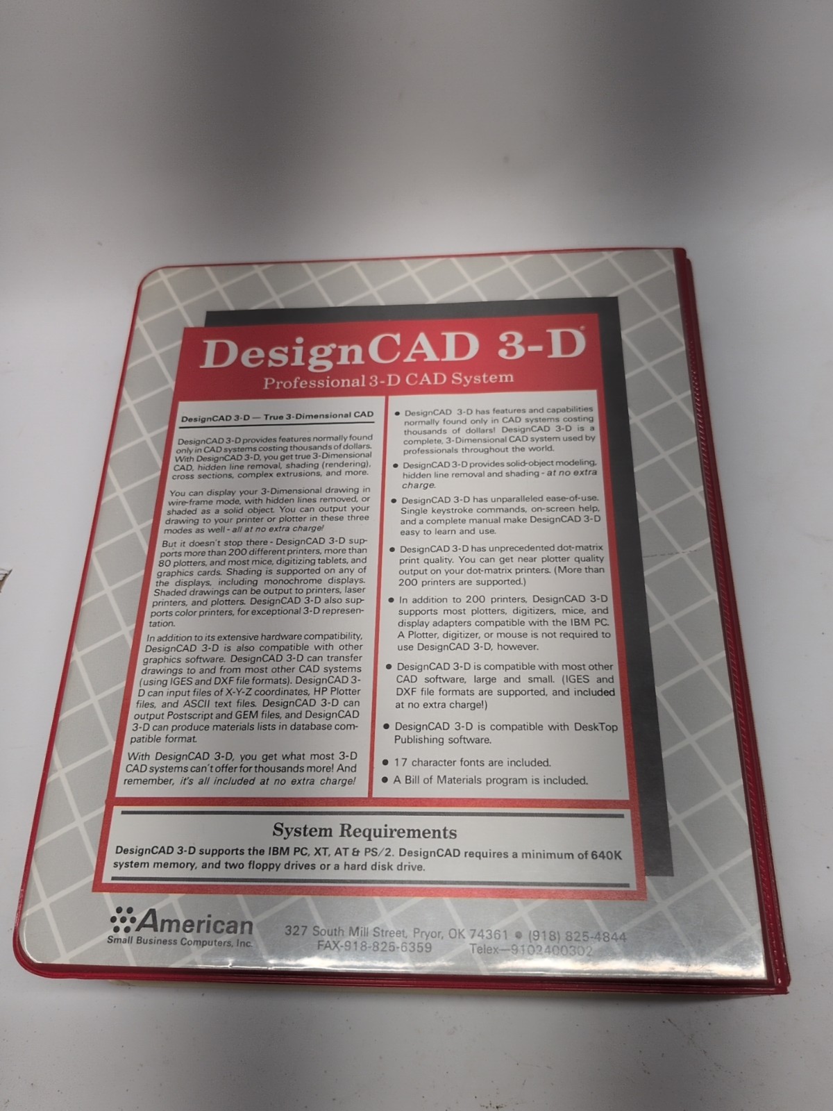 Design CAD 3-D system software floppy disk IBM