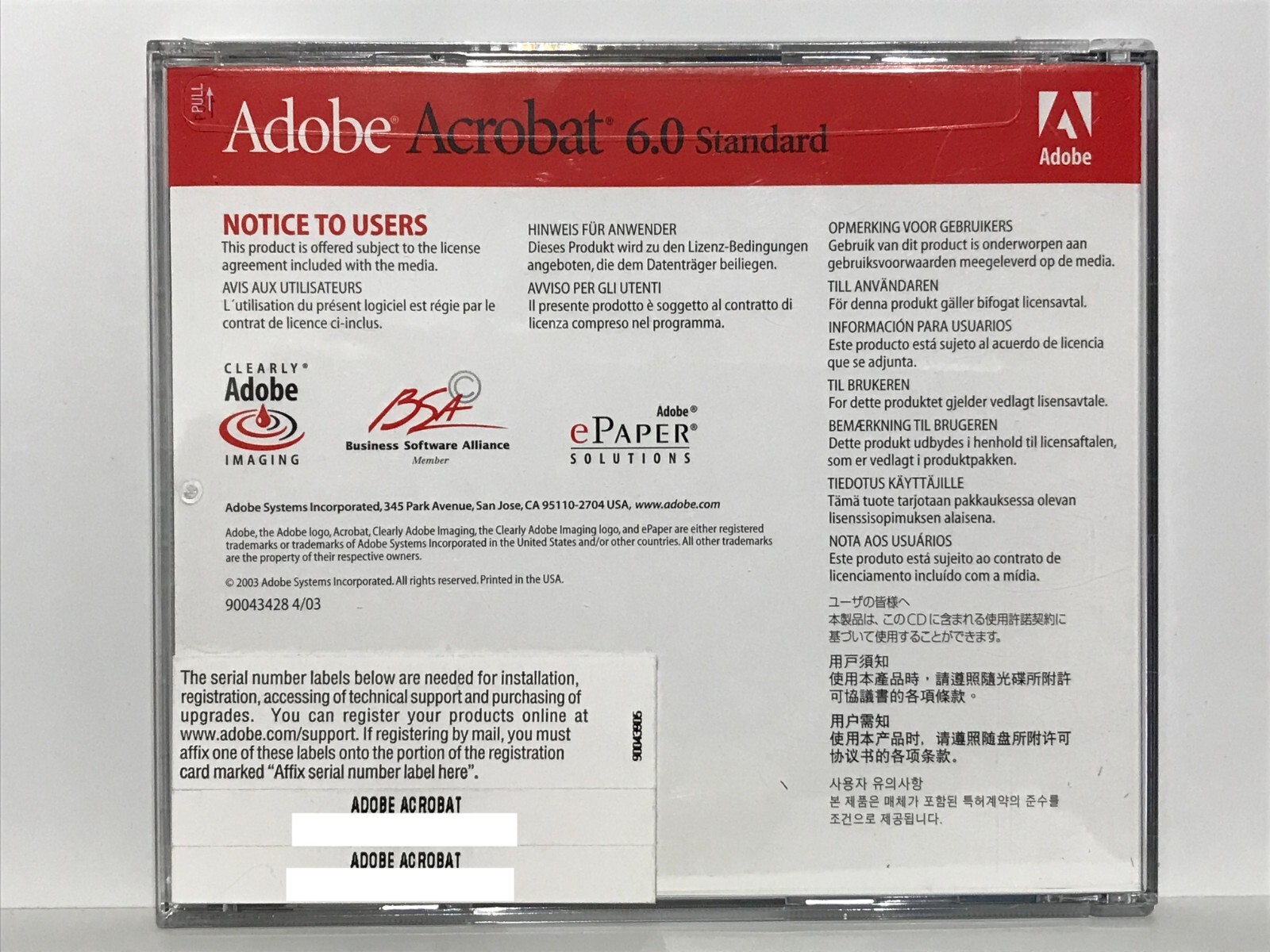 Adobe Acrobat 6.0 Standard 90044886 SEALED CD w/ Serial Number