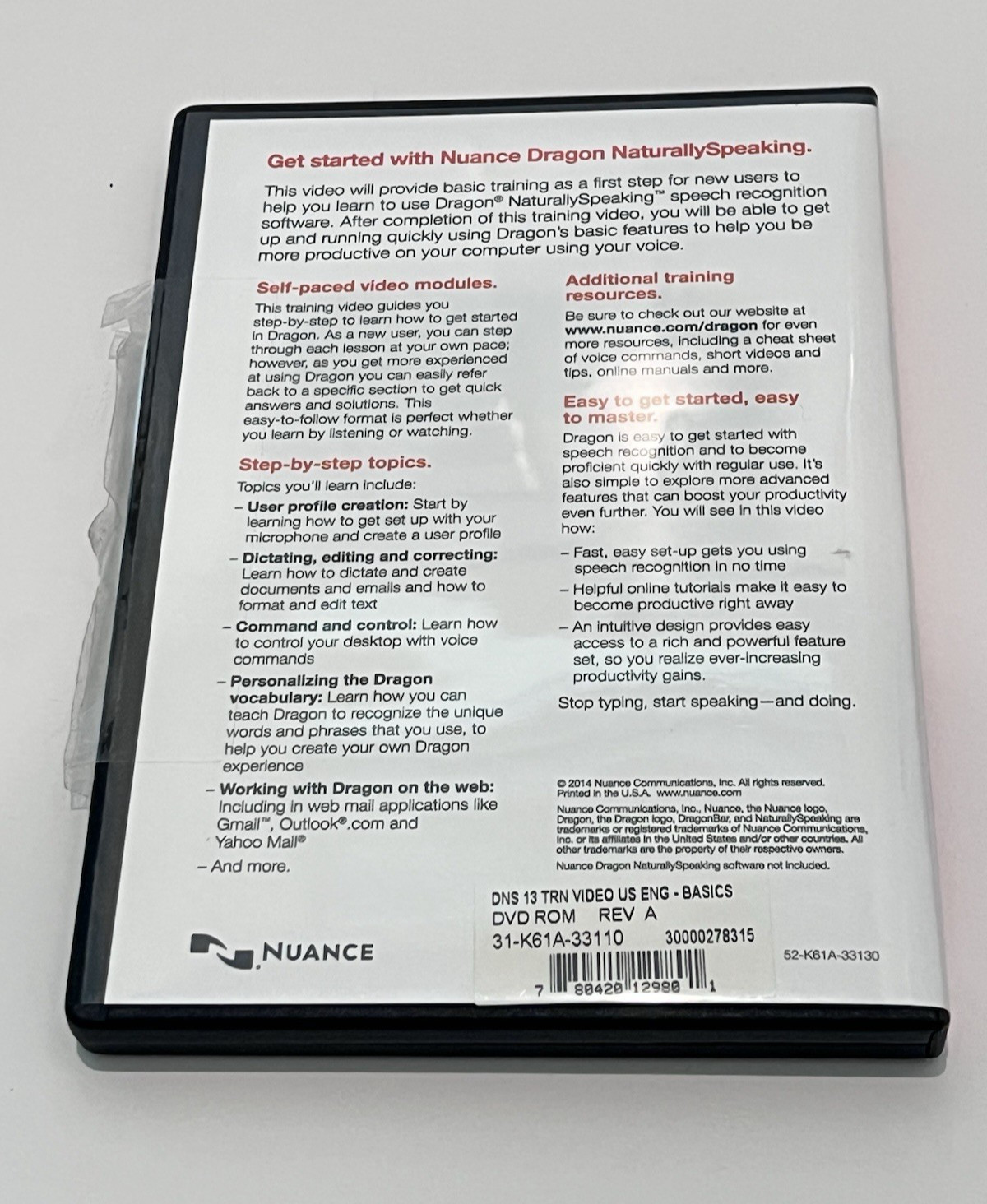 Dragon Naturally Speaking Training Video Version 13 Fundamentals DVD Only
