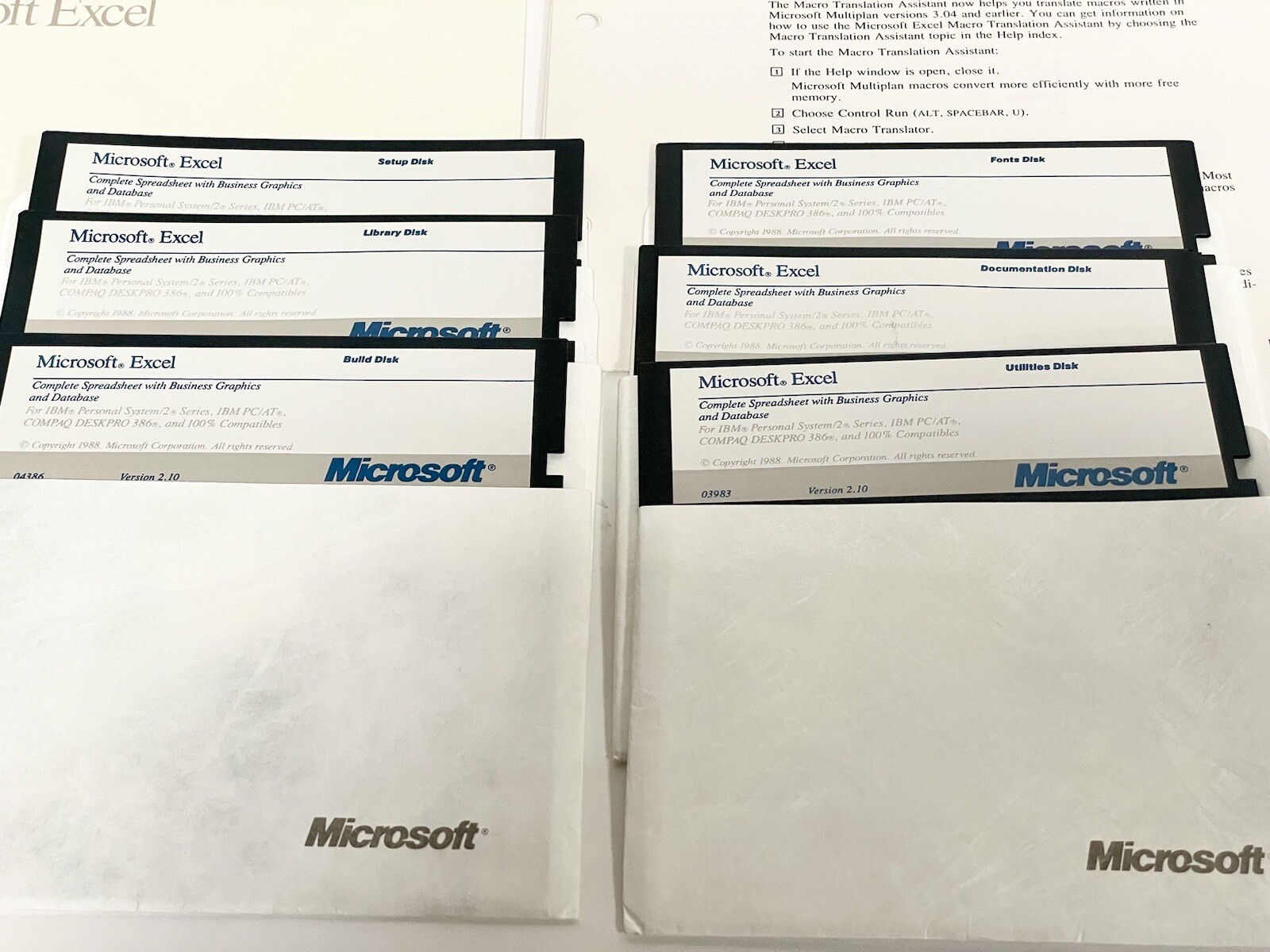 RARE Microsoft Excel Version 2.10 for IBM Personal System/2 + Inserts
