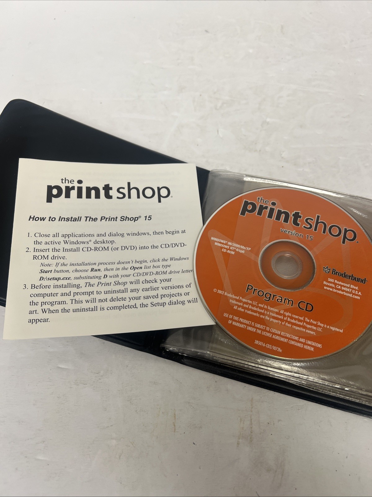 Vintage 2002 Broderbund The Printshop Version 15 Disks P/N 385016-CD2