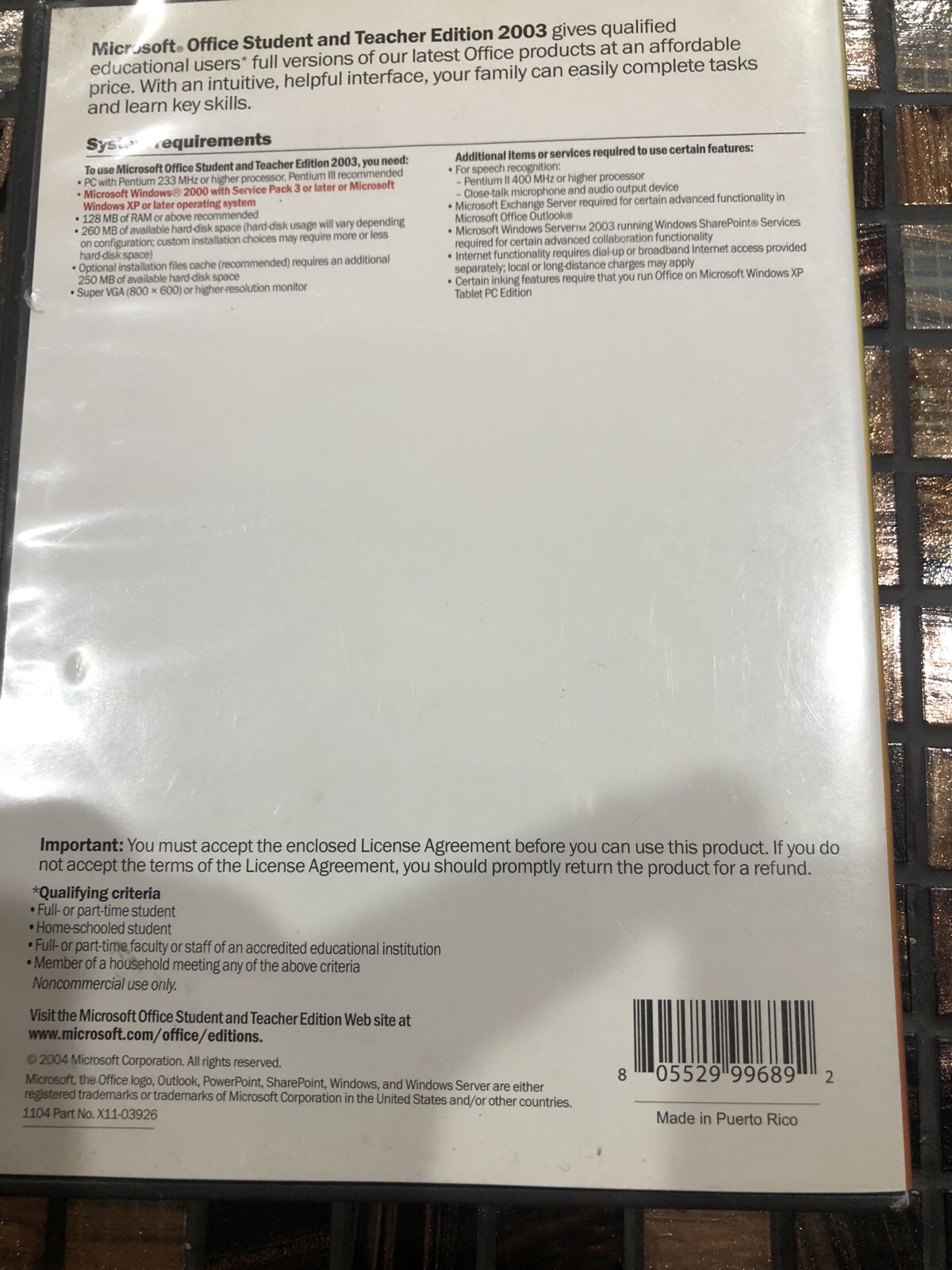Microsoft Office 2003 Student and Teacher Edition (Retail) (3 User/s) – Full…