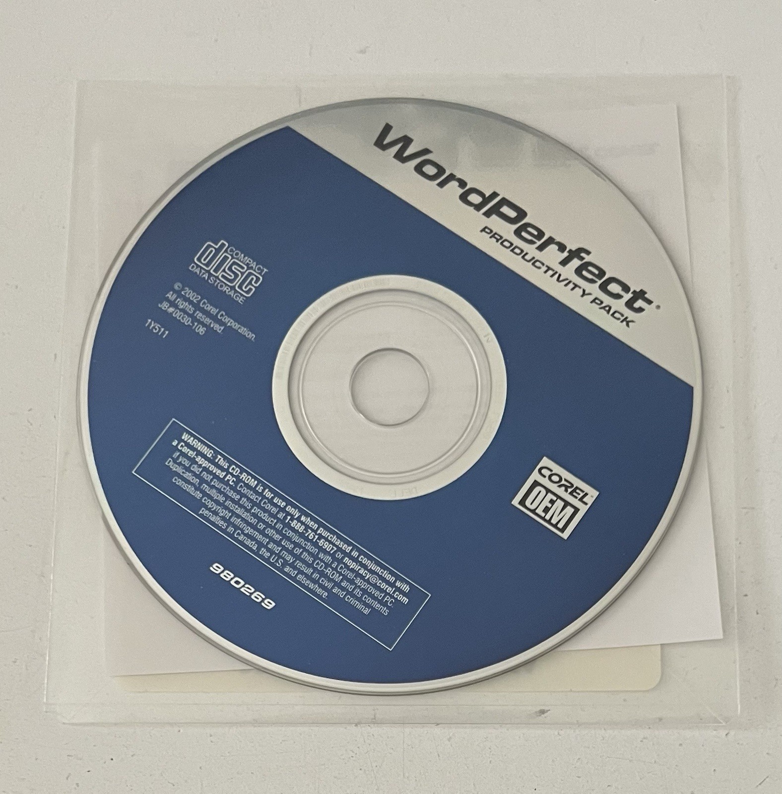 SEALED Word Perfect Productivity Pack 2002 Corel OEM #980269 CD