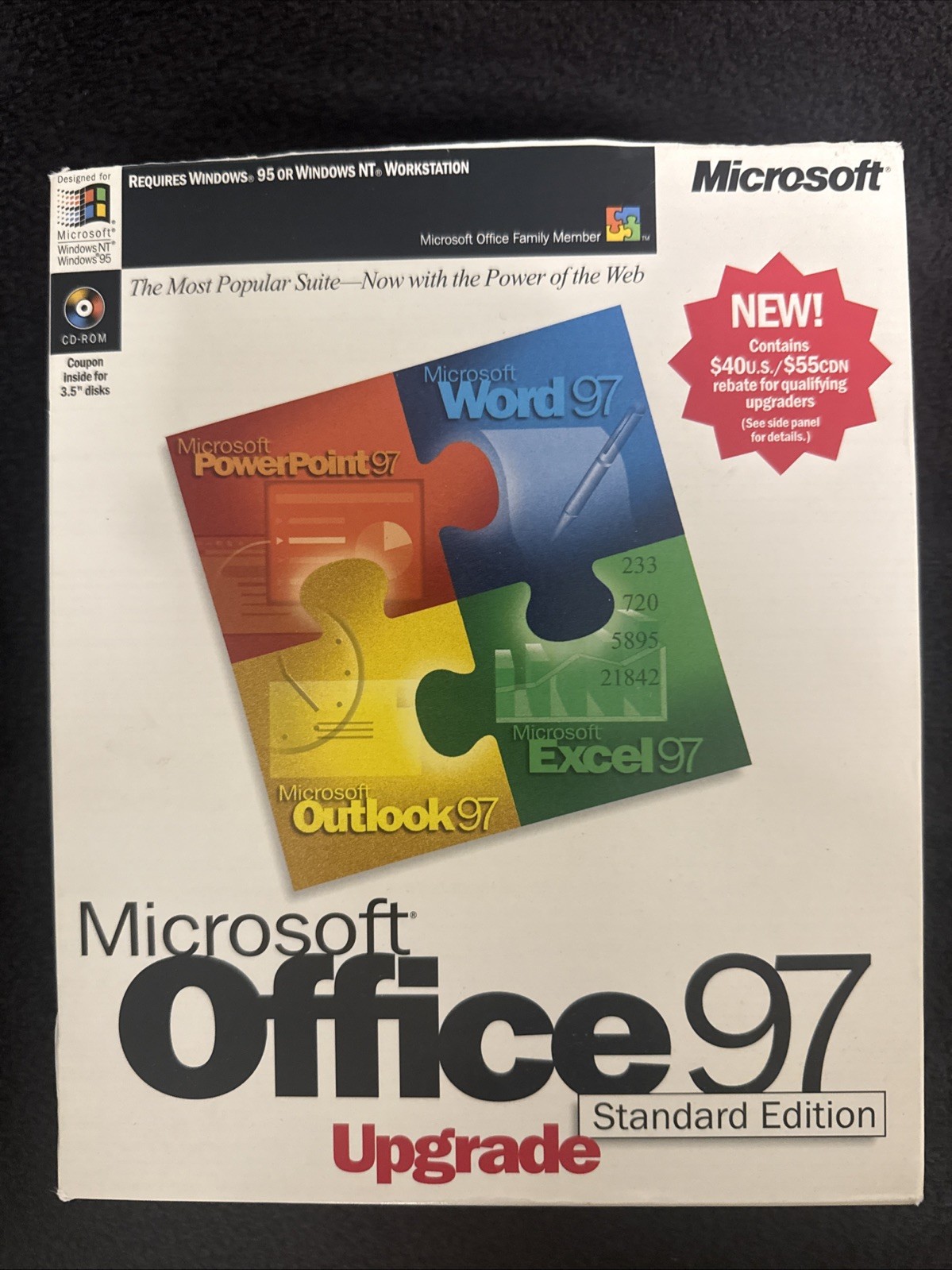 Microsoft Office 97 Professional Edition Upgrade Big Box comes with product key