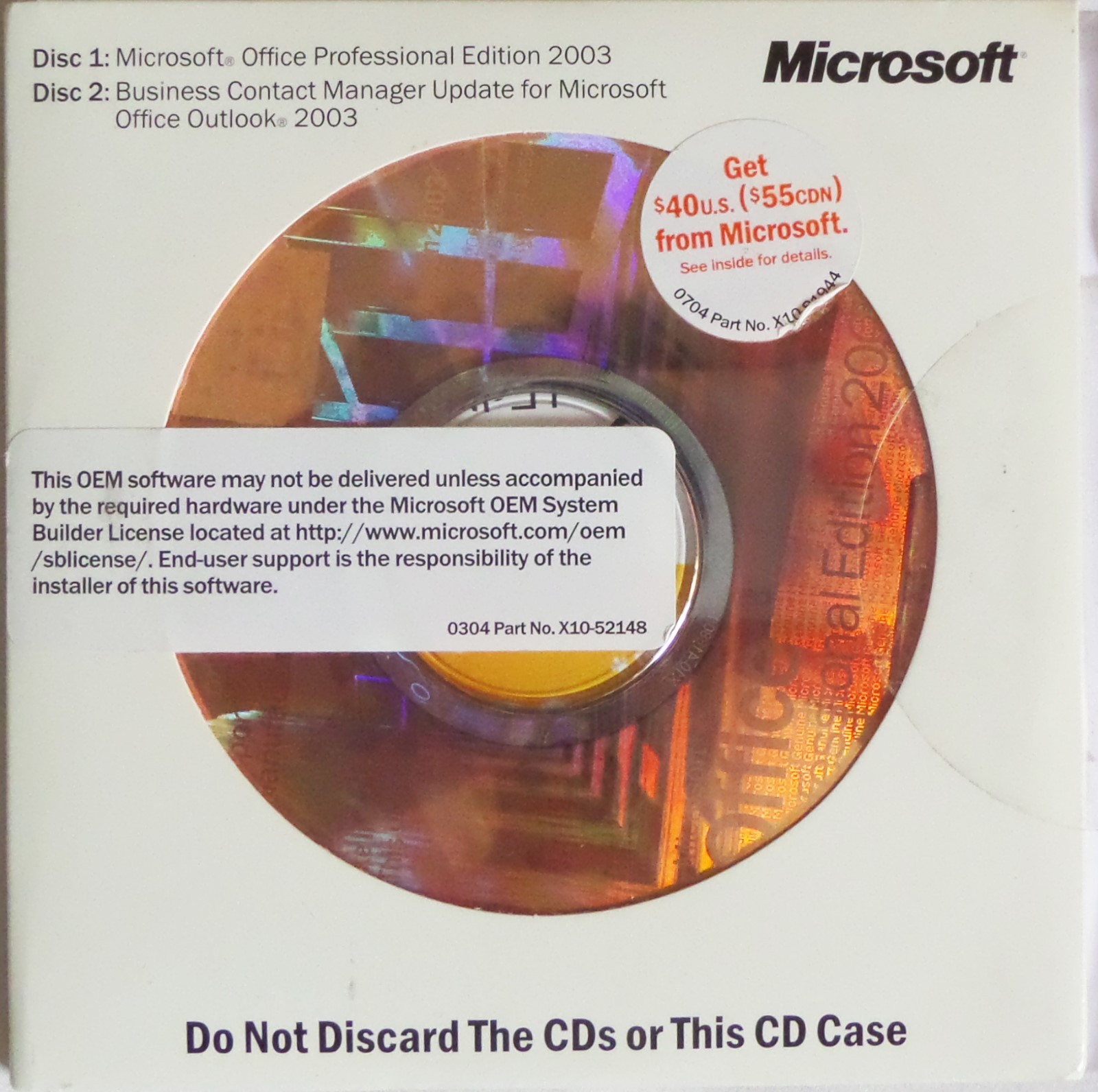 Microsoft Office 2003 Professional Full Version MS Pro w/Business Contact Manage