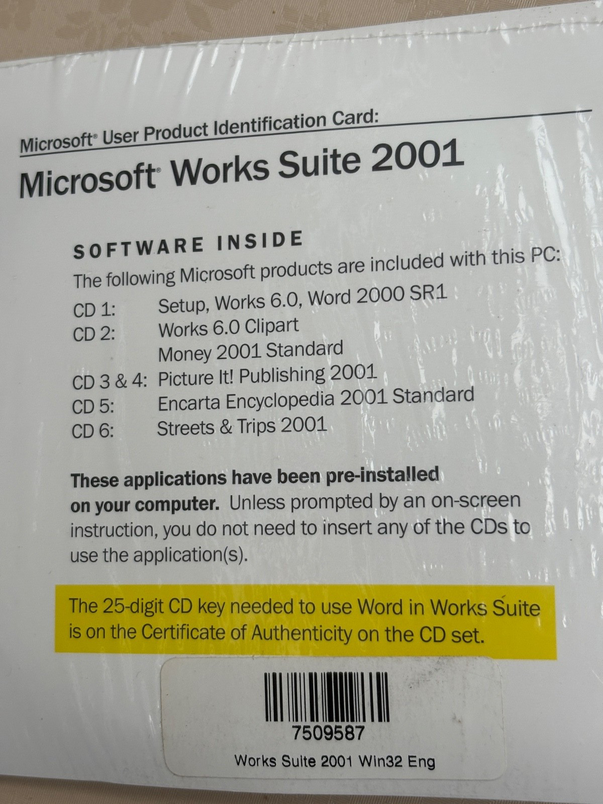 MICROSOFT WORKS SUITE 2001 SOFTWARE 6 DISKS VINTAGE TECH PC NEW SEALED