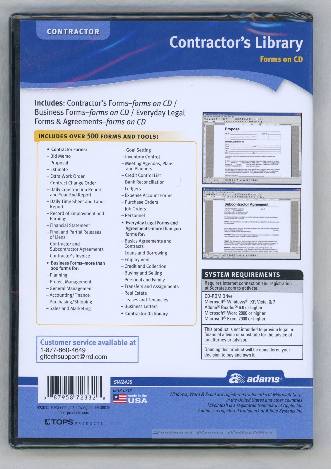 Excellent Brand New TOPS Contractor’s Forms & Tools Software Library Software