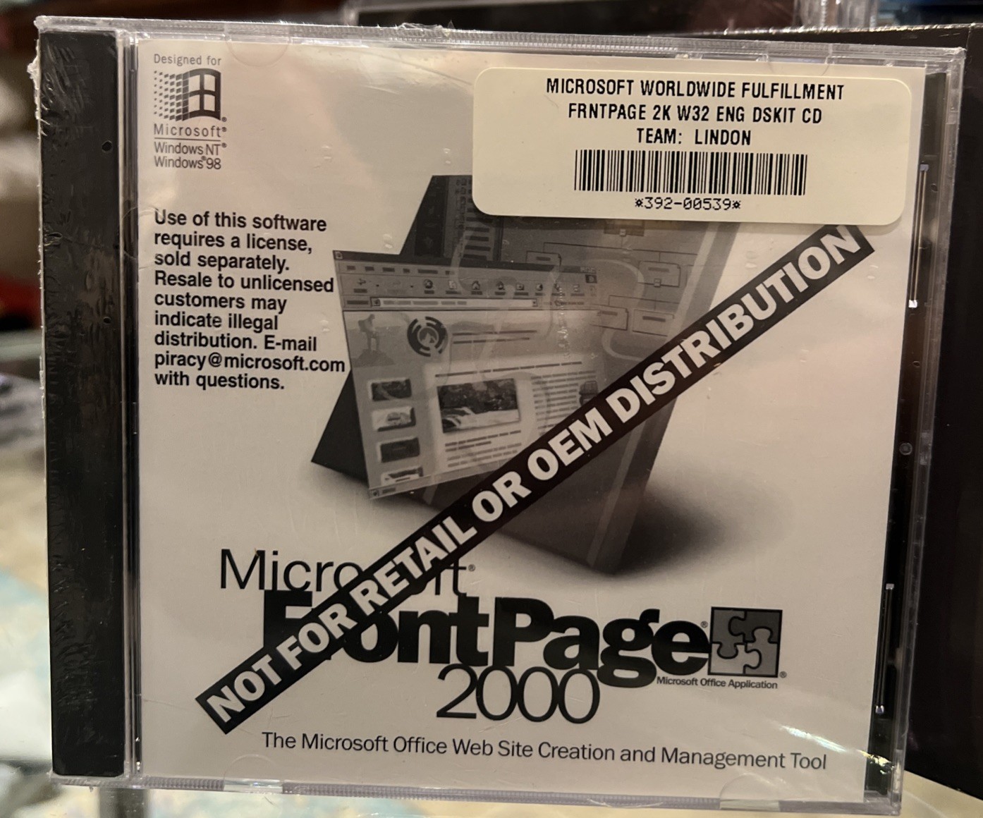 Microsoft Frontpage 2000 CD-ROM w/ Product Key New Sealed Windows NT 98