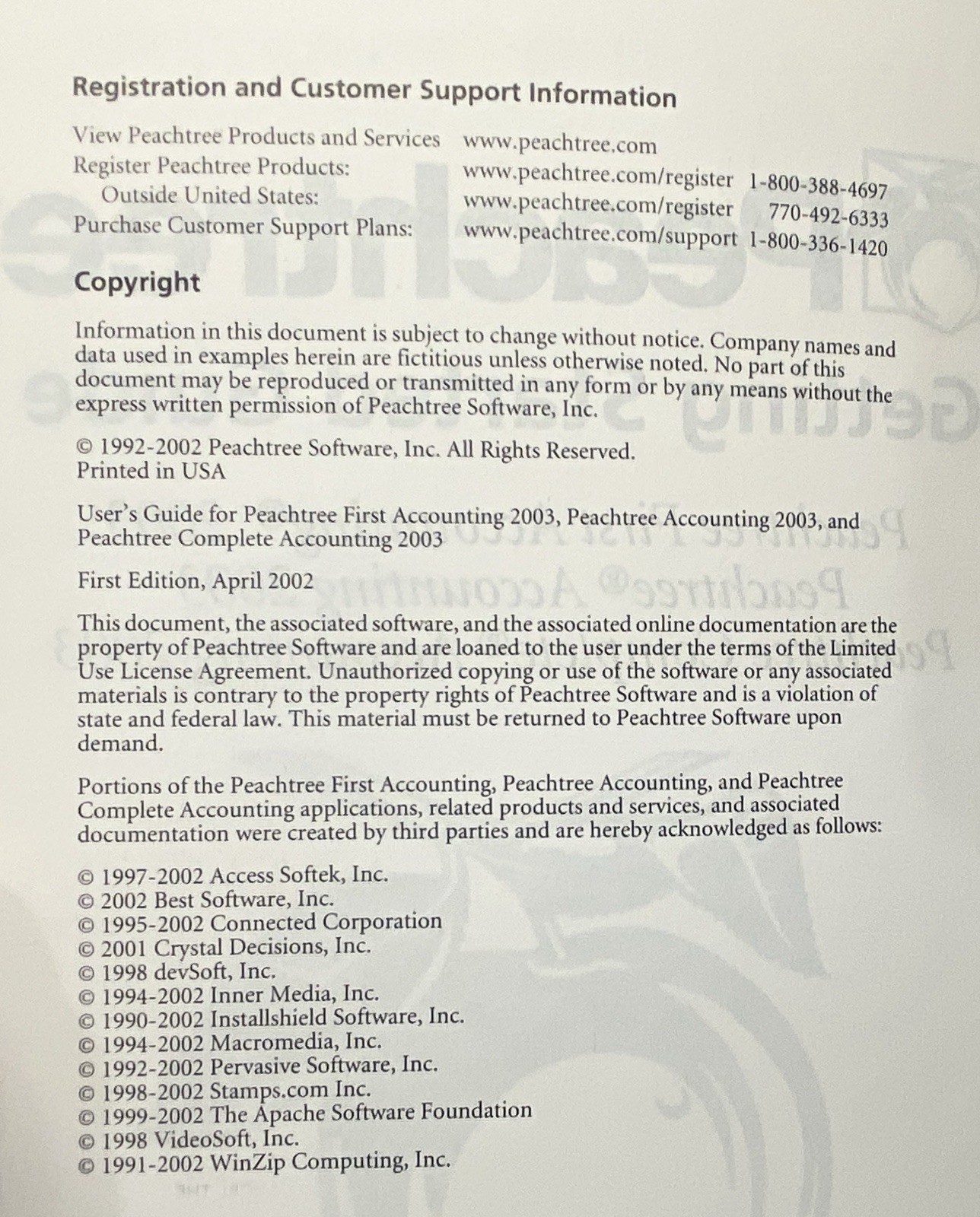 Peachtree Accounting 2003 CD, User Manuals, Serial Number – No Box