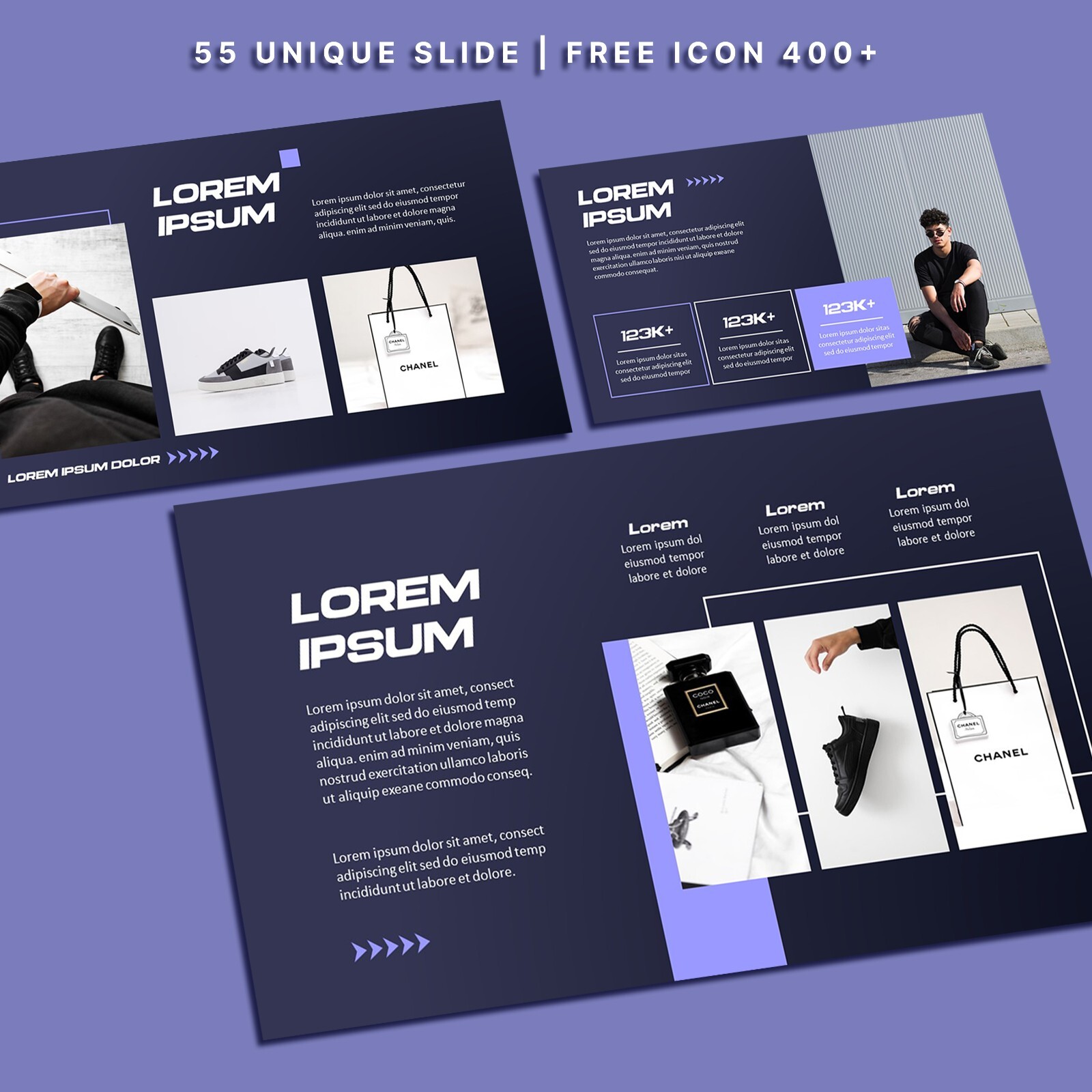 Purple & Dark Blue PowerPoint Template 2024 – Minimalist Business Slide