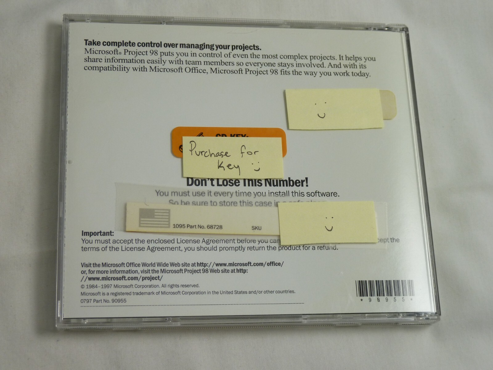 Microsoft Project 98- Management PC CD with Case