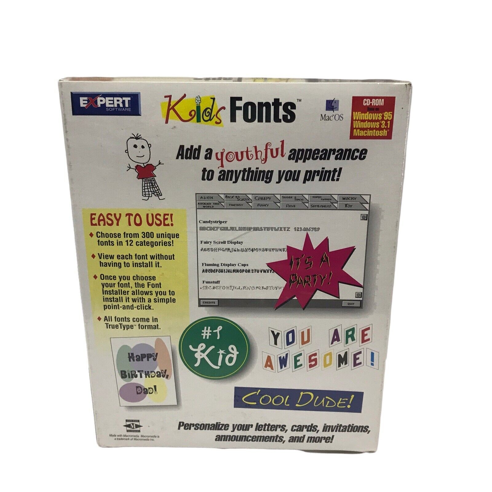 Vintage Expert Kids Fonts Windows 95 & 3.1 New Sealed 1996