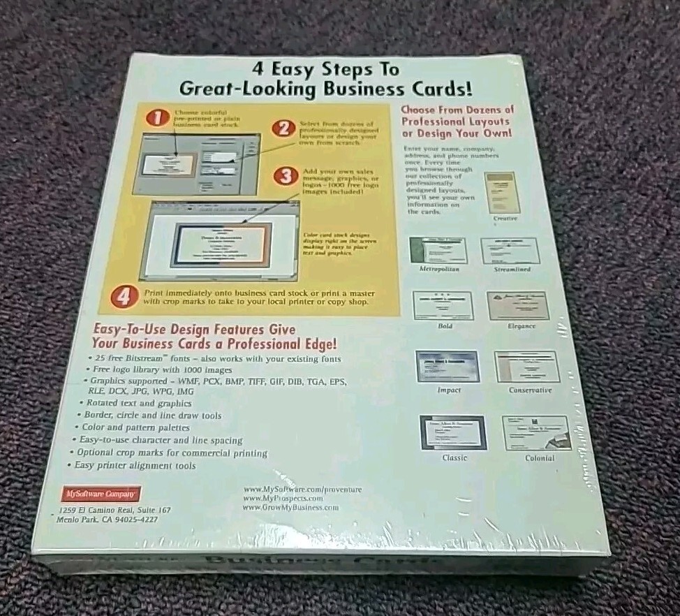 ProVenture Business Cards Design Print CD Software Windows 3.1/Windows 95