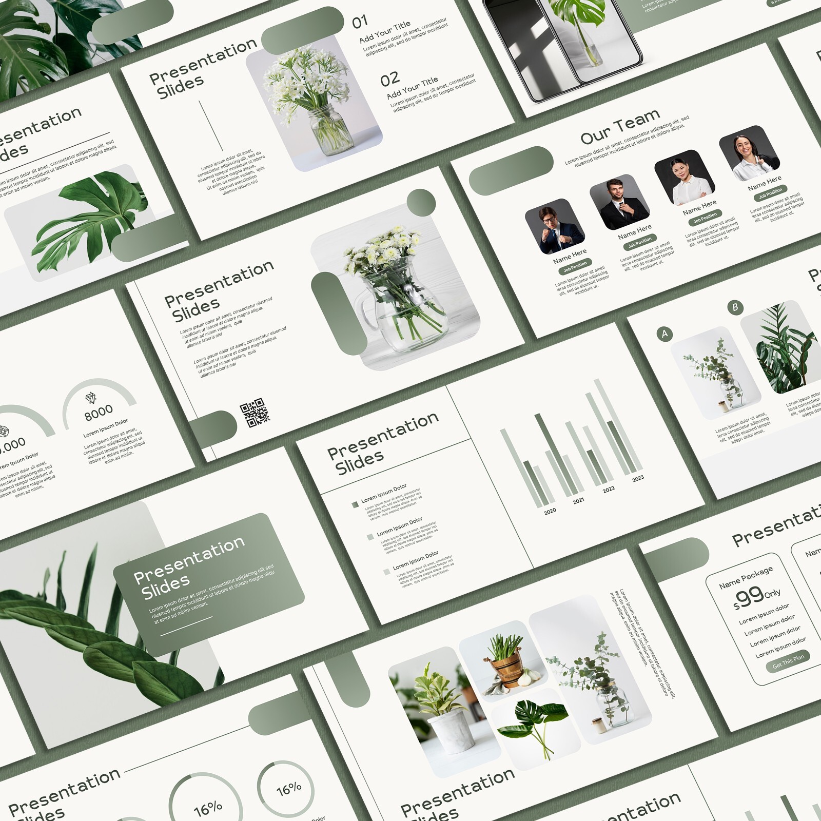 Minimalist Green Plant PowerPoint Template – Elegant Business Presentation