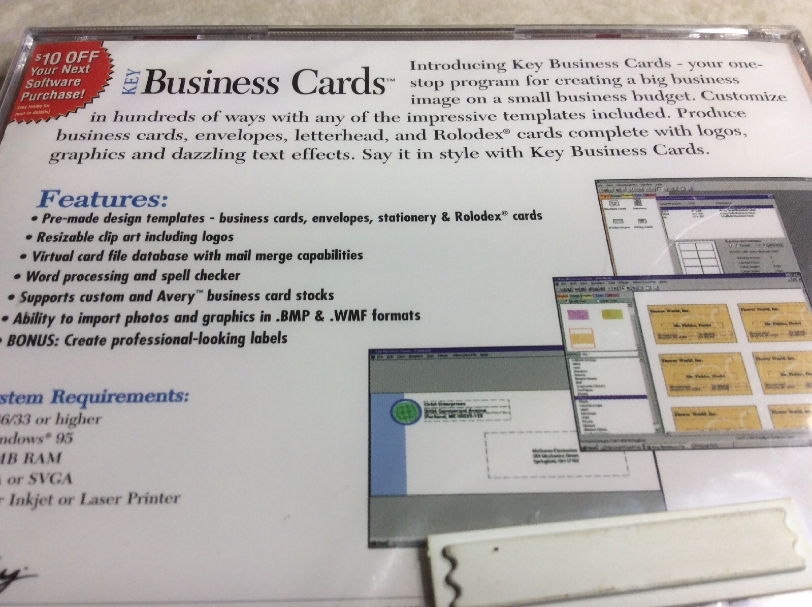 Key Business Cards CD-ROM (Create Professional Business Cards) NEW / Sealed 1998