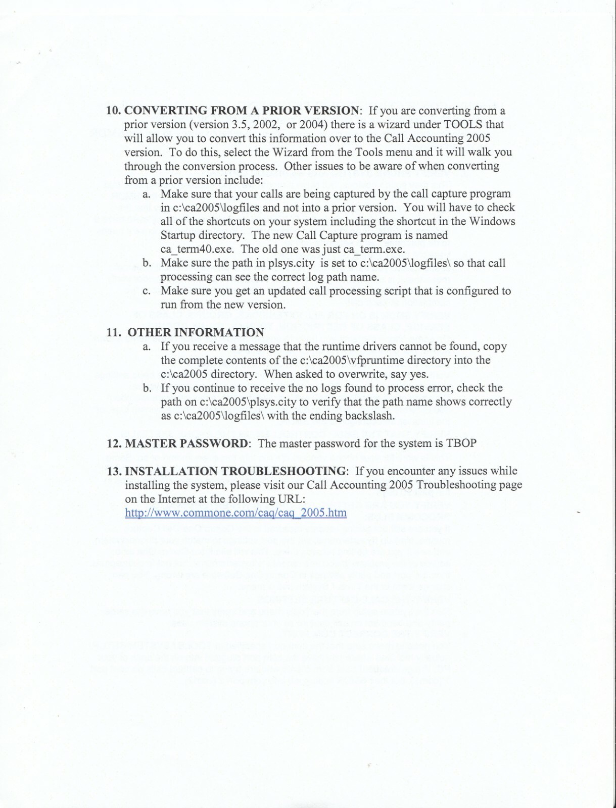 Comm One PBX CDR CALL DETAIL RECORD SMDR SOFTWARE 2005 VERSION