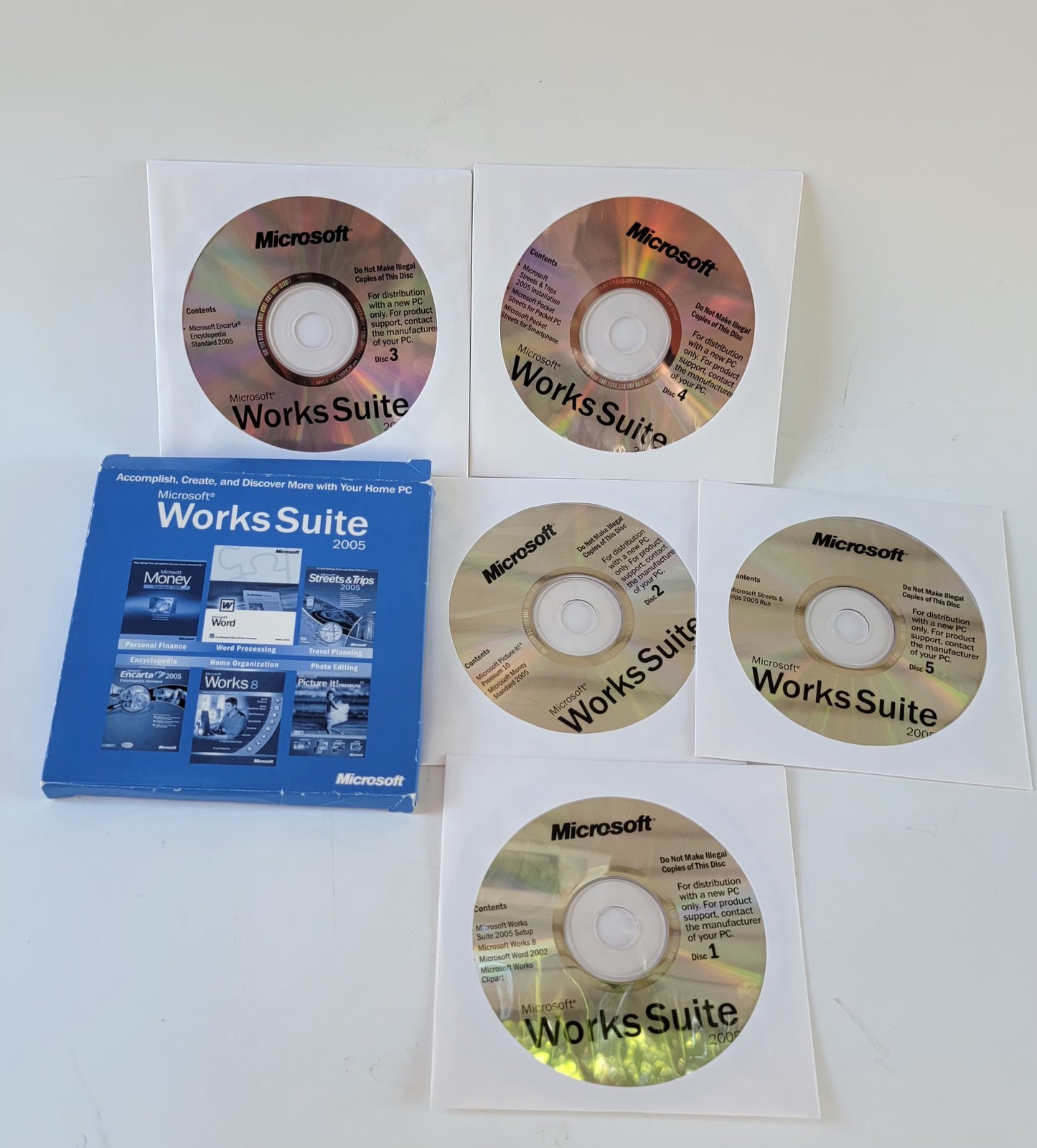 Microsoft Works Suite 2005 Software MS Money CD Set with Key 5 Disks Computer