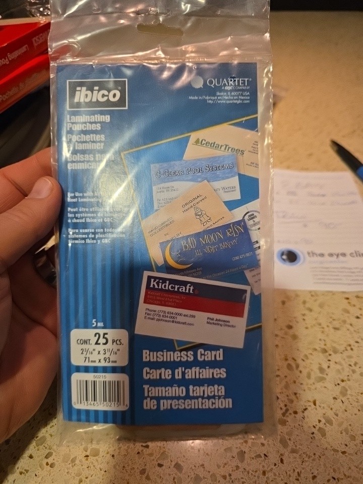 Ibico Laminating Pouches 2 Varities SMALL business Card Size