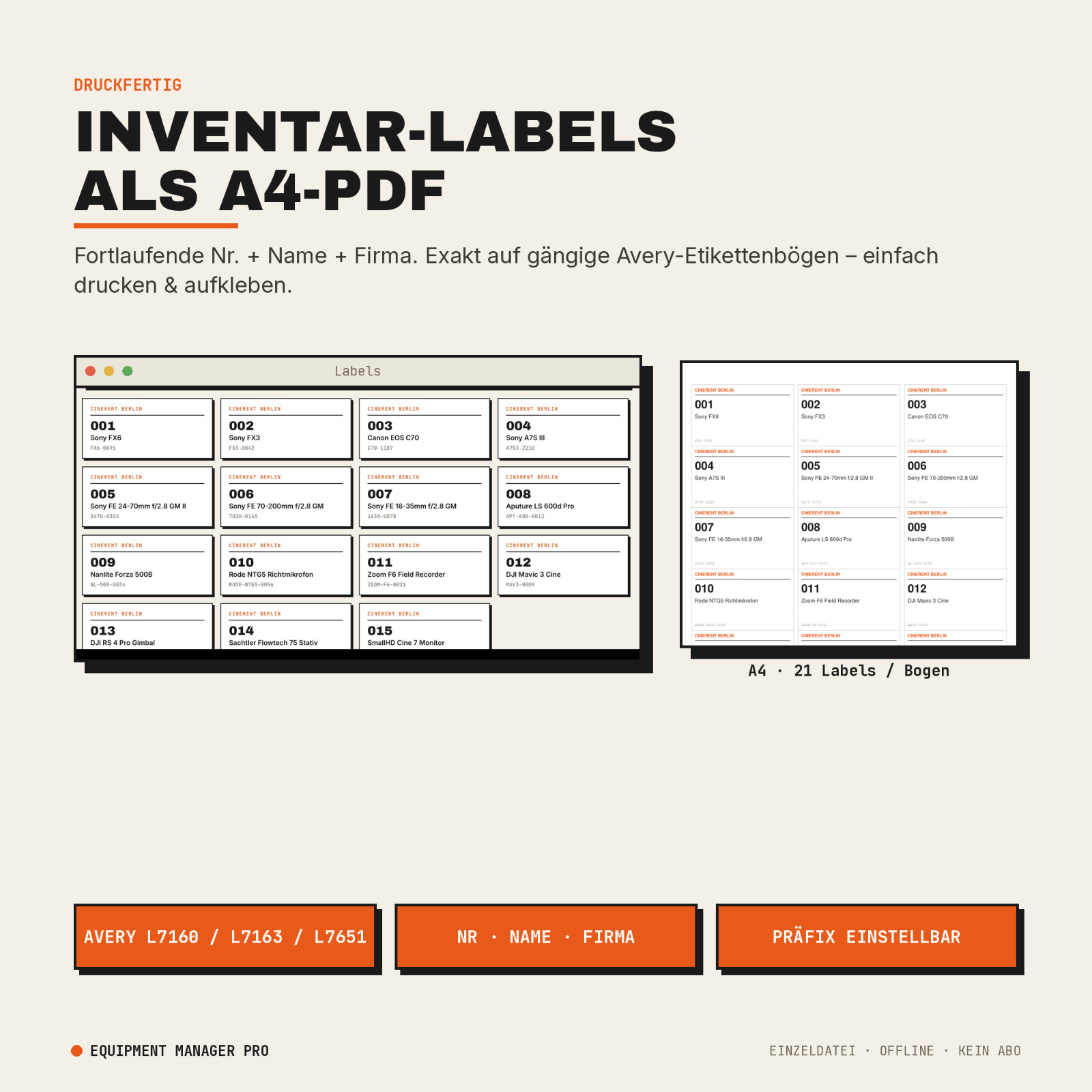 Equipment Manager Pro (English) | Inventory, Rental, Labels, Maintenance & Repair