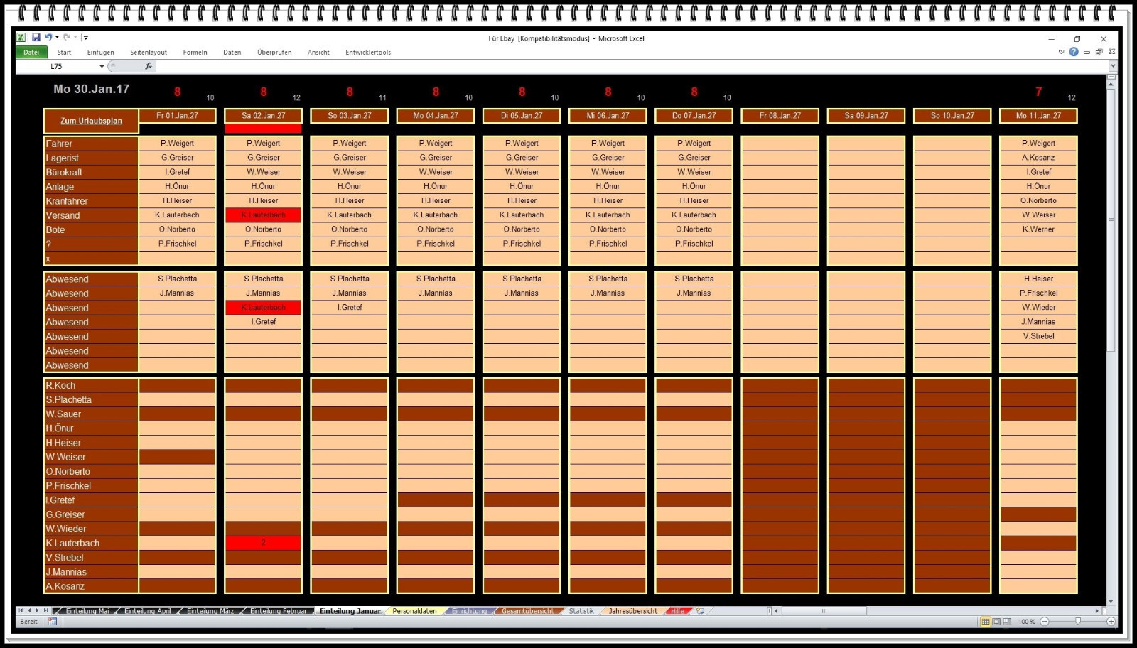 Holiday Planner 2026 2027 etc Holiday Planning Roster Shift Schedule Deployment Schedule