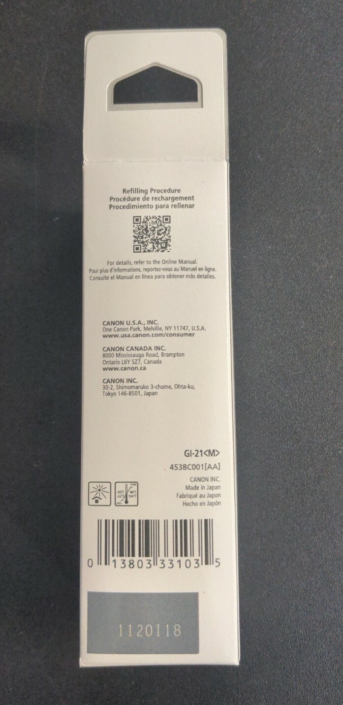 Canon GI-21 Magenta Ink Bottle, Compatible to G3260, G2260 & G1220 Supertank-NEW