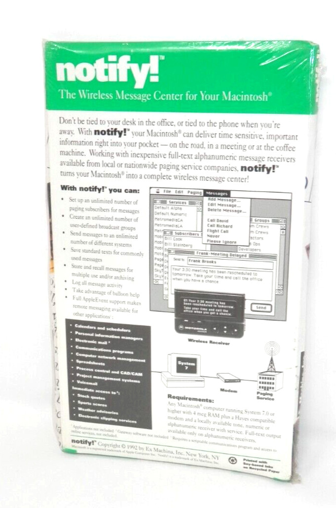 Ex Machina Notify Vintage Software Macintosh Wireless Message Center New SEALED