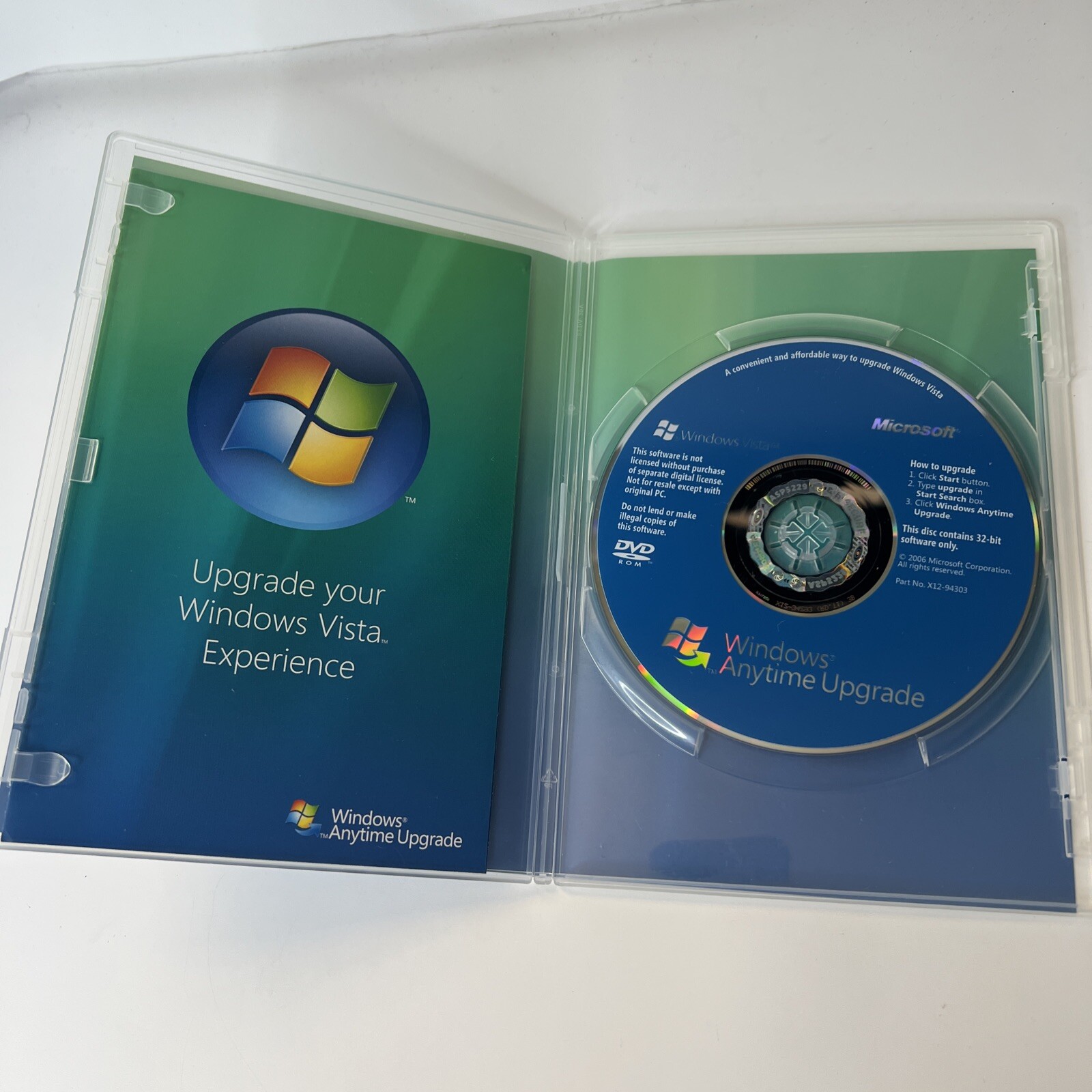 Windows Vista Anytime Upgrade Disc 32 bit English Microsoft Software