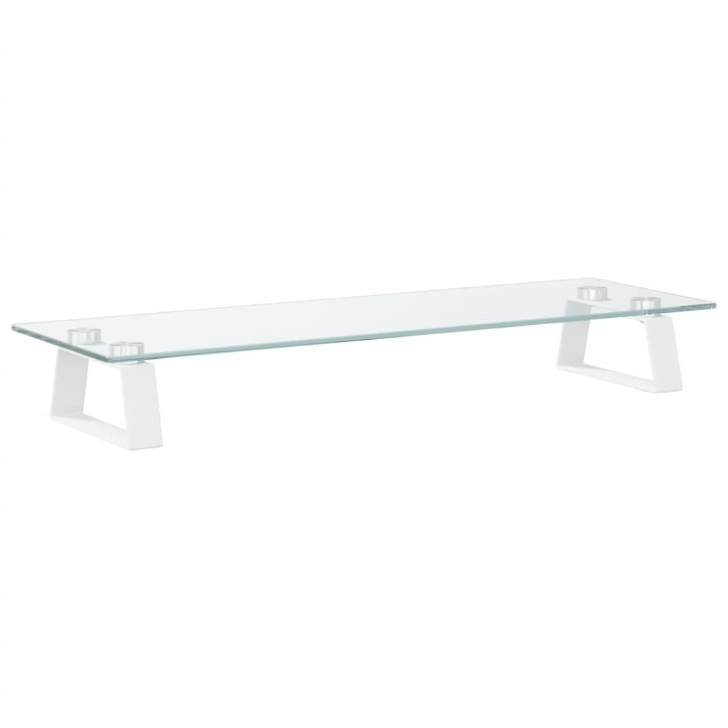 Monitor Stand White 23.6″x7.9″x3.1″ Tempered Glass and Metal