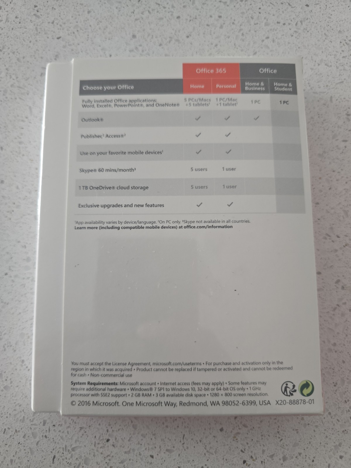 Microsoft Office Home and Student 2016 Windows 1 User PC Key Card No Disc NEW