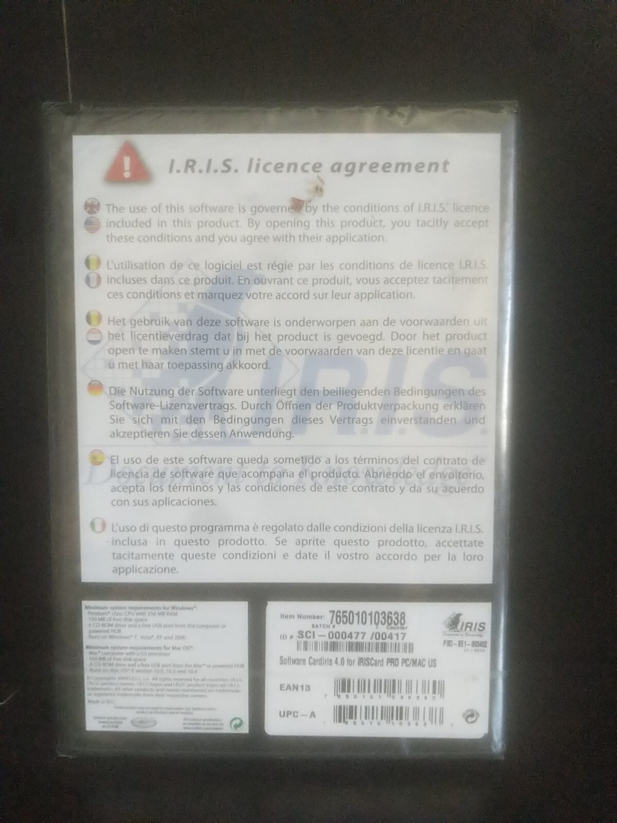 IRIS Card Pro4 Software new sealed ~ trl8#96