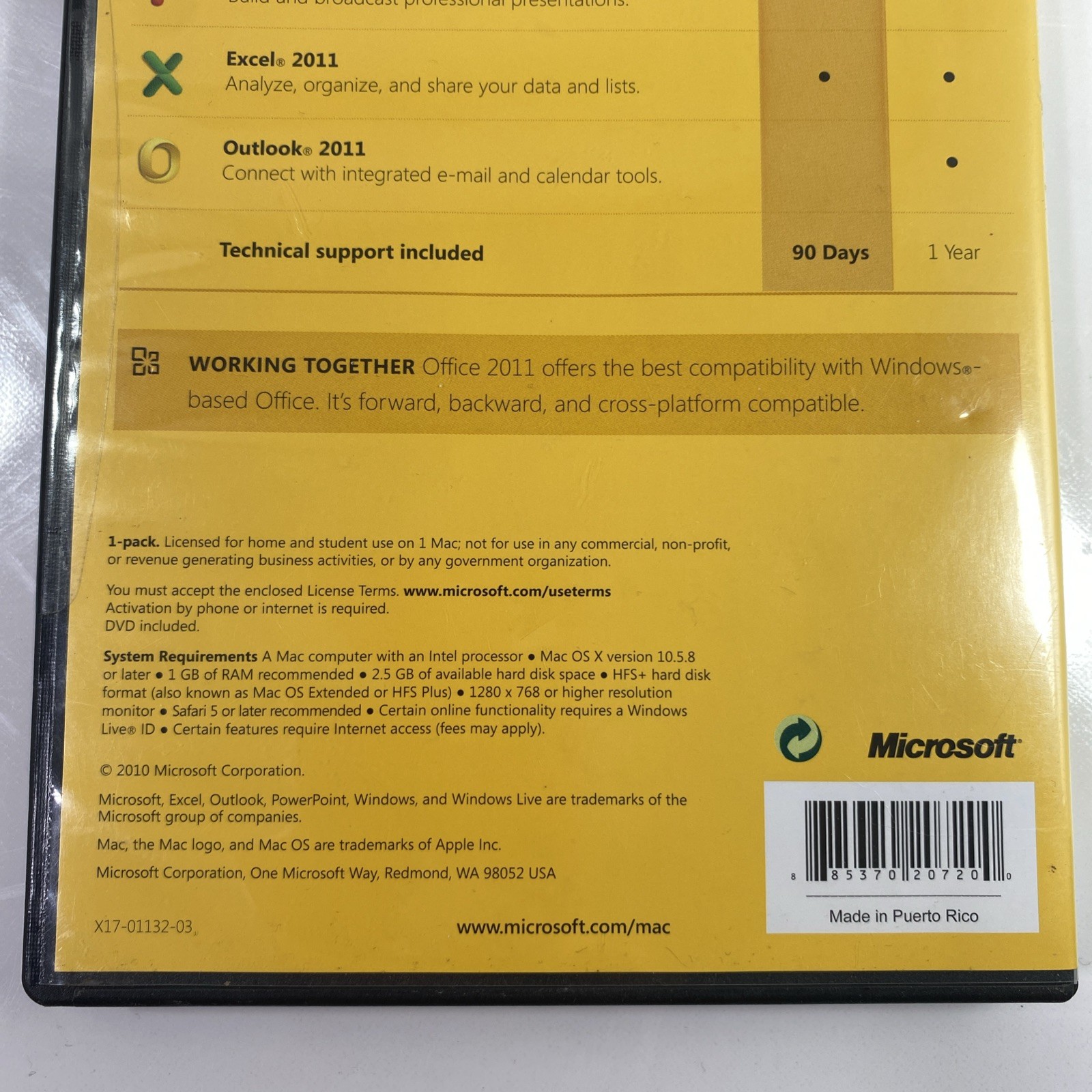 Microsoft Office: Mac 2011 W P X – Home and Student- Retail w/ Product Key