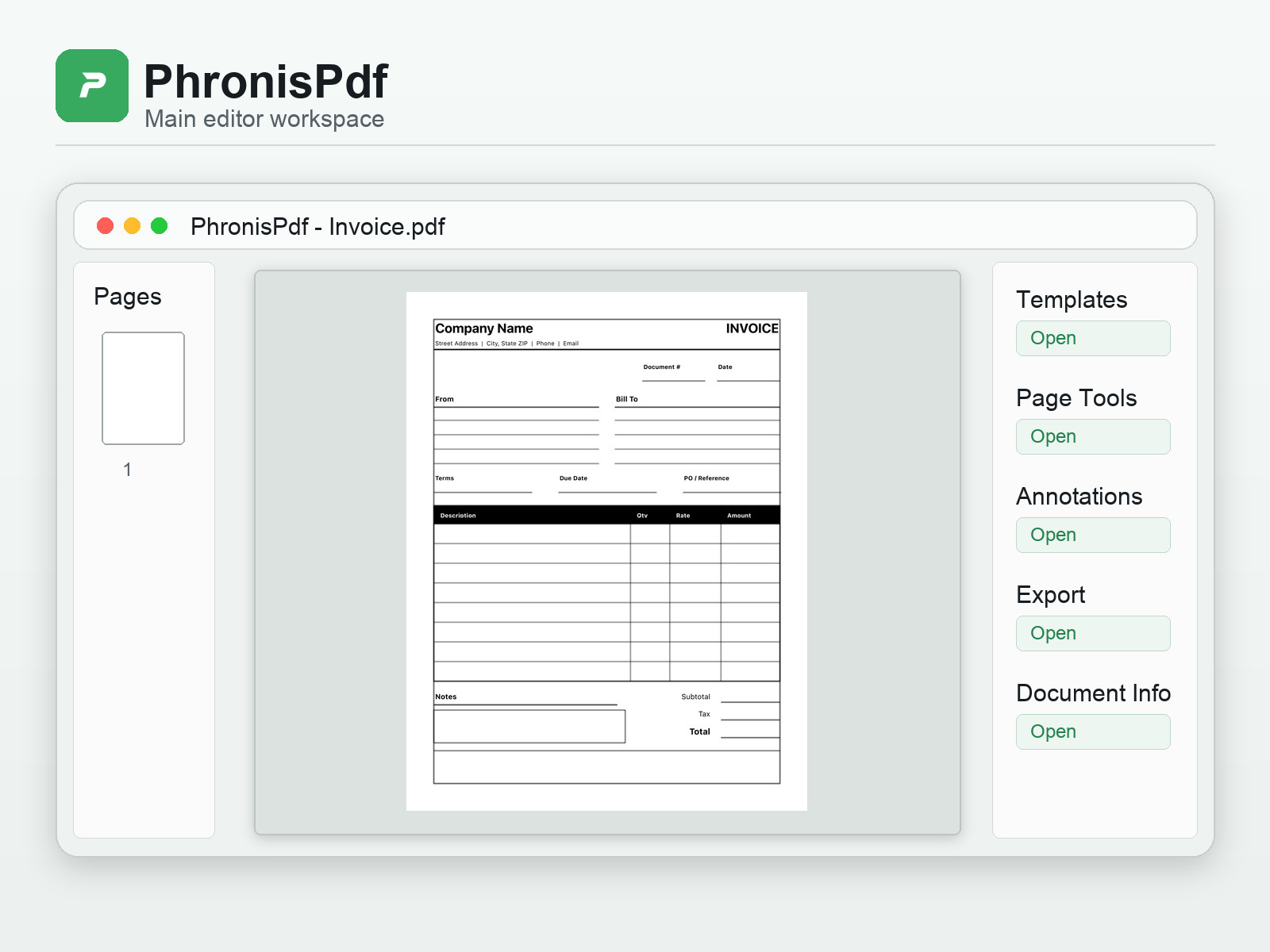 PhronisPdf PDF Editor Creator for Intel Mac 2012-2019 – Sign Edit Templates Form