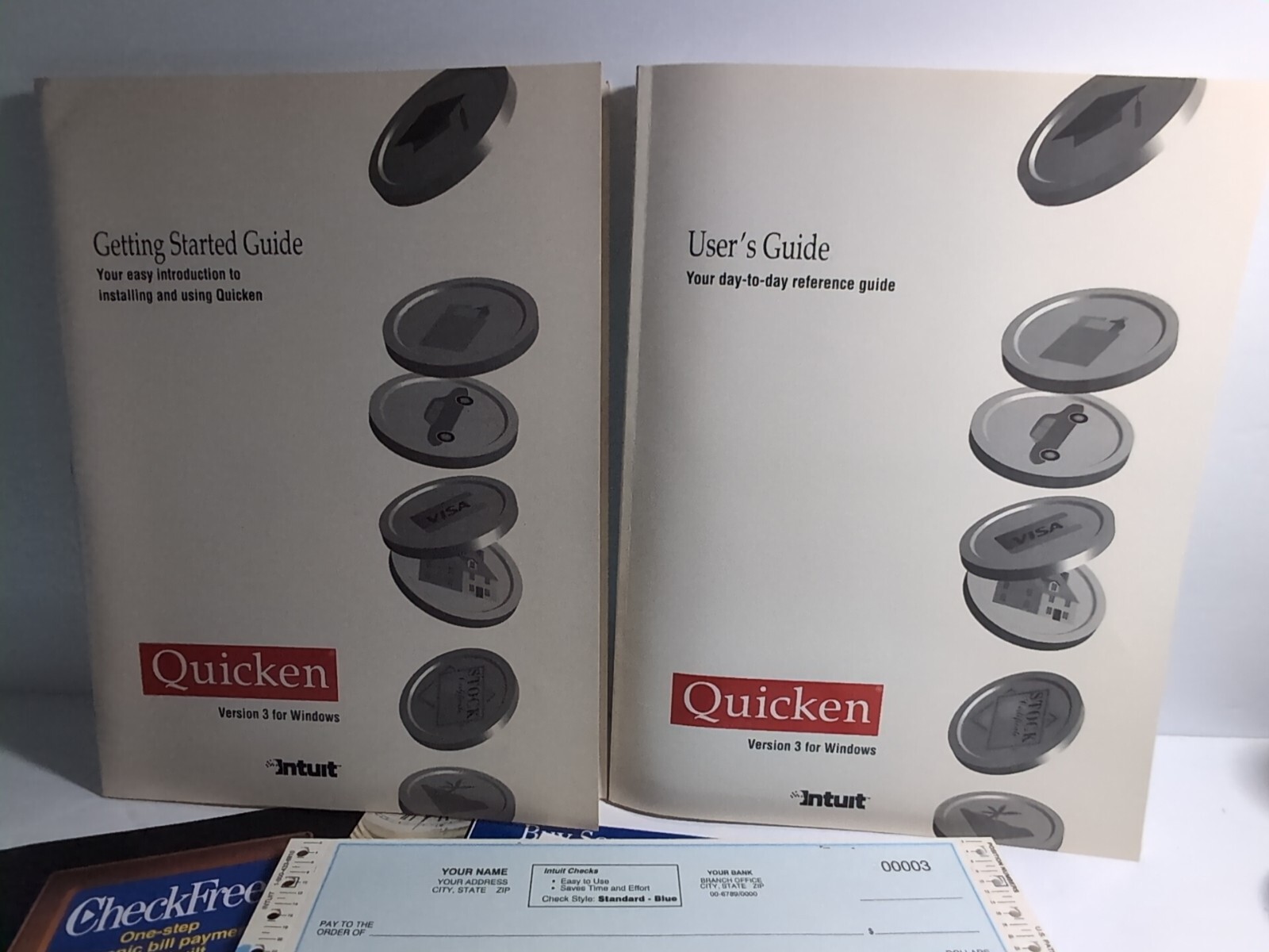 1993 Original Quicken Version 3 For Windows Software 3.5 Inch Floppy Box & Books