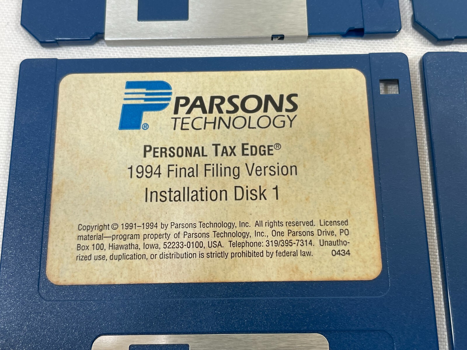 Vintage 1994 Parsons Technology Software State & Personal Tax Edge 3.5″ Floppy 6