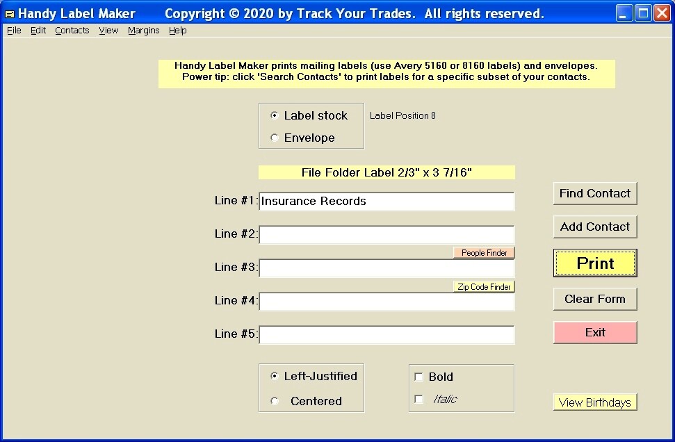 Print mailing labels! Label maker software for Windows. Mail list. Address book.