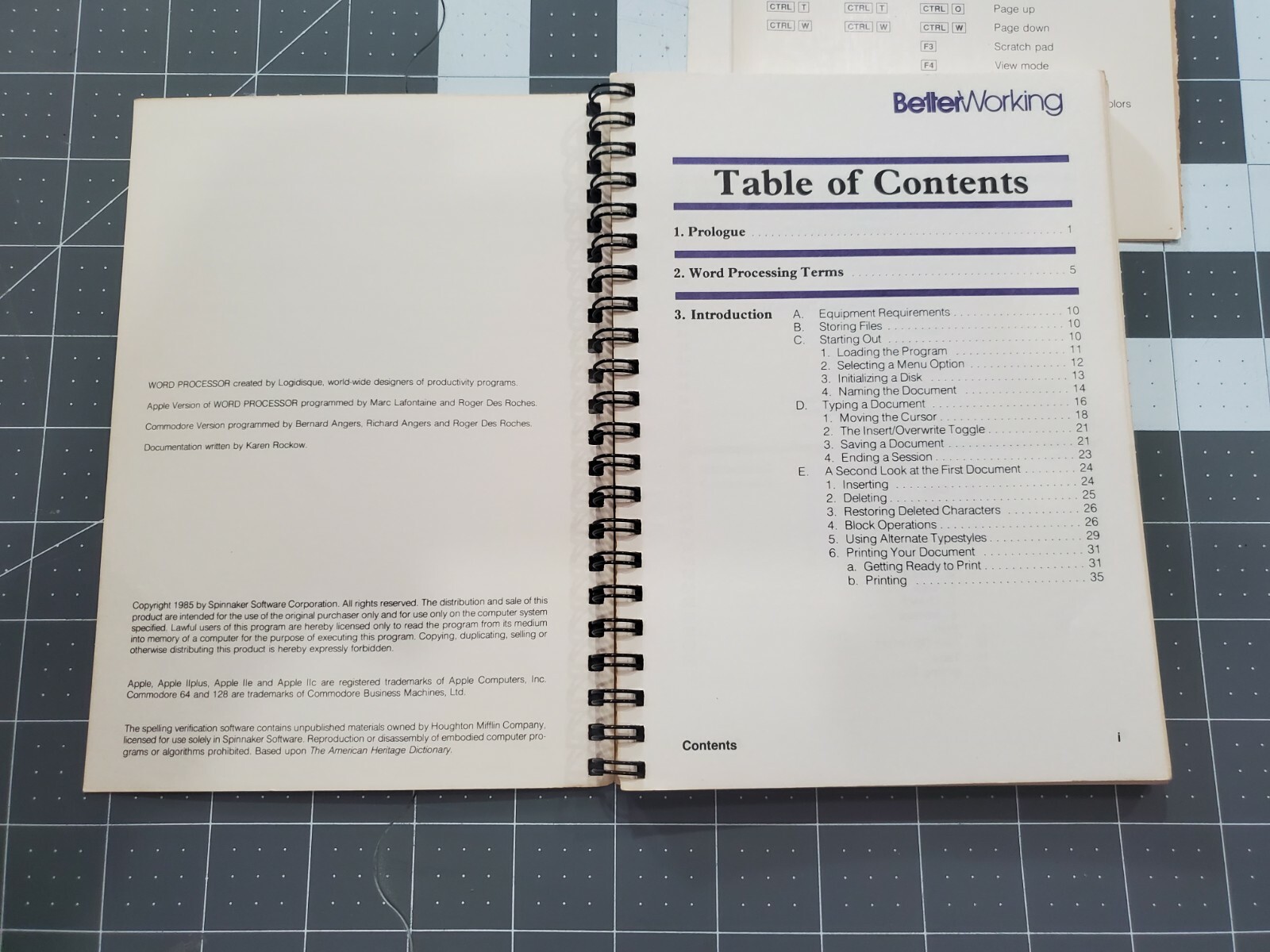 Better Working From Spinnaker Word Processor Instructions Manual Quickstart Card