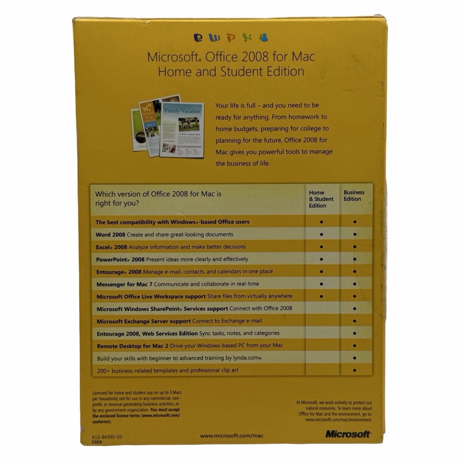 Microsoft Office Mac 2008 Home & Student Edition w/ 3 Product Keys