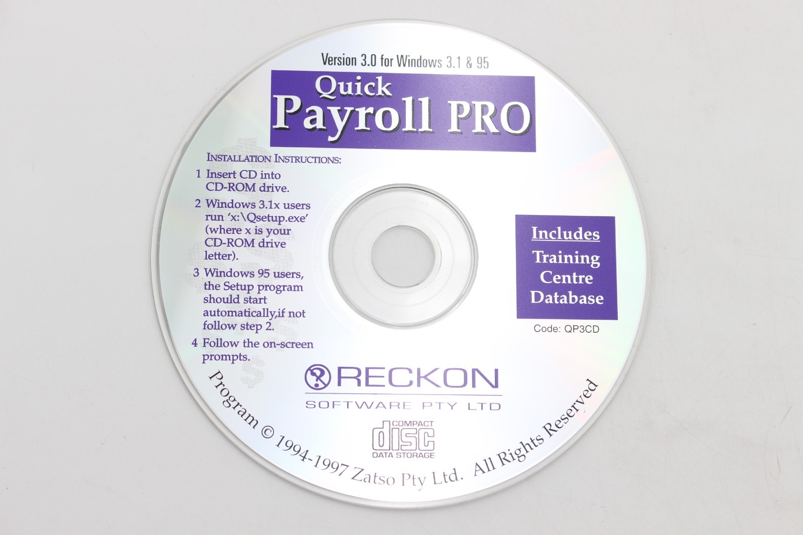 Quicken Payroll Pro Software Accounting Windows 3.1 95 Reckon Quickbooks CD