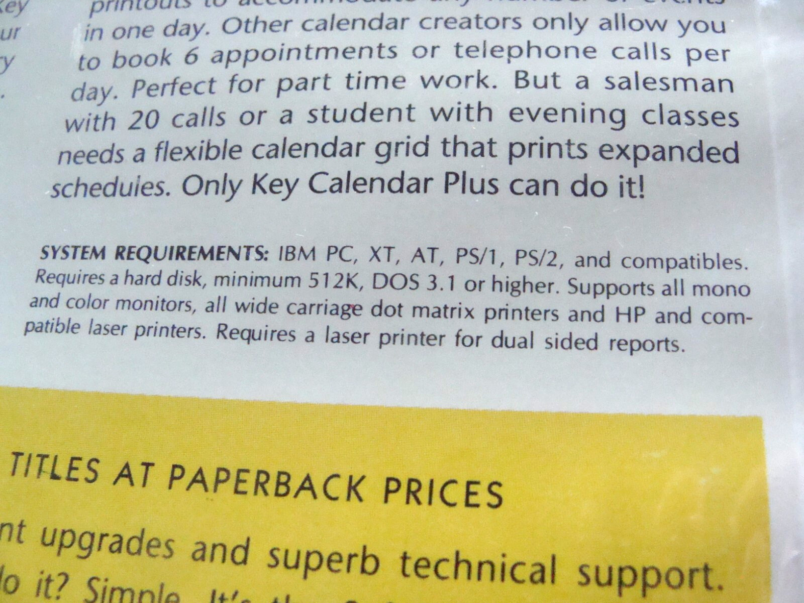NEW SEALED (SoftKey) Software Key Calendar Plus IBM PC
