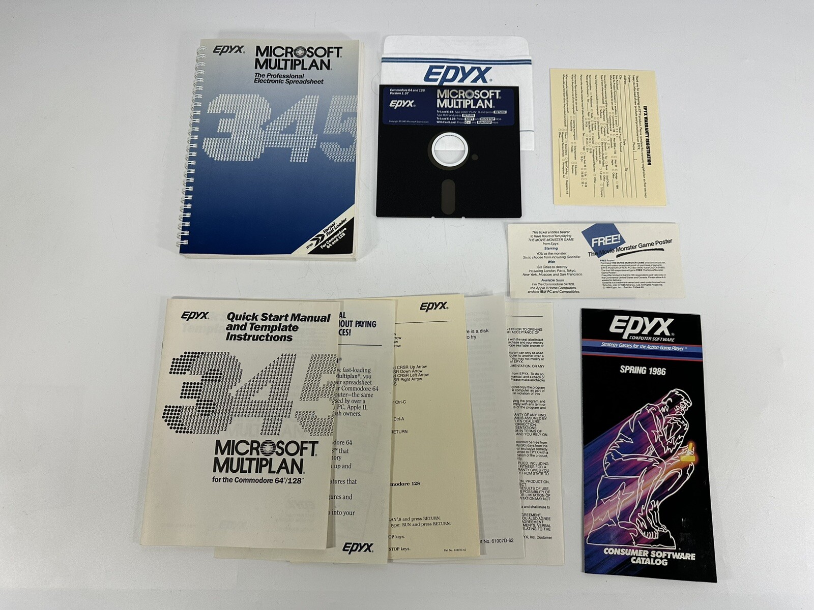 Vintage Epyx Microsoft Multiplan Spreadsheet Software For Commodore 64 & 128