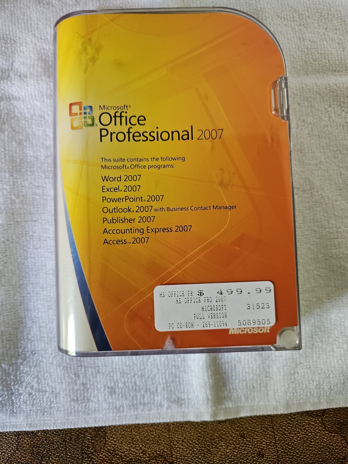 Microsoft Office Professional 2007 With Work 9 Unused Open Case.