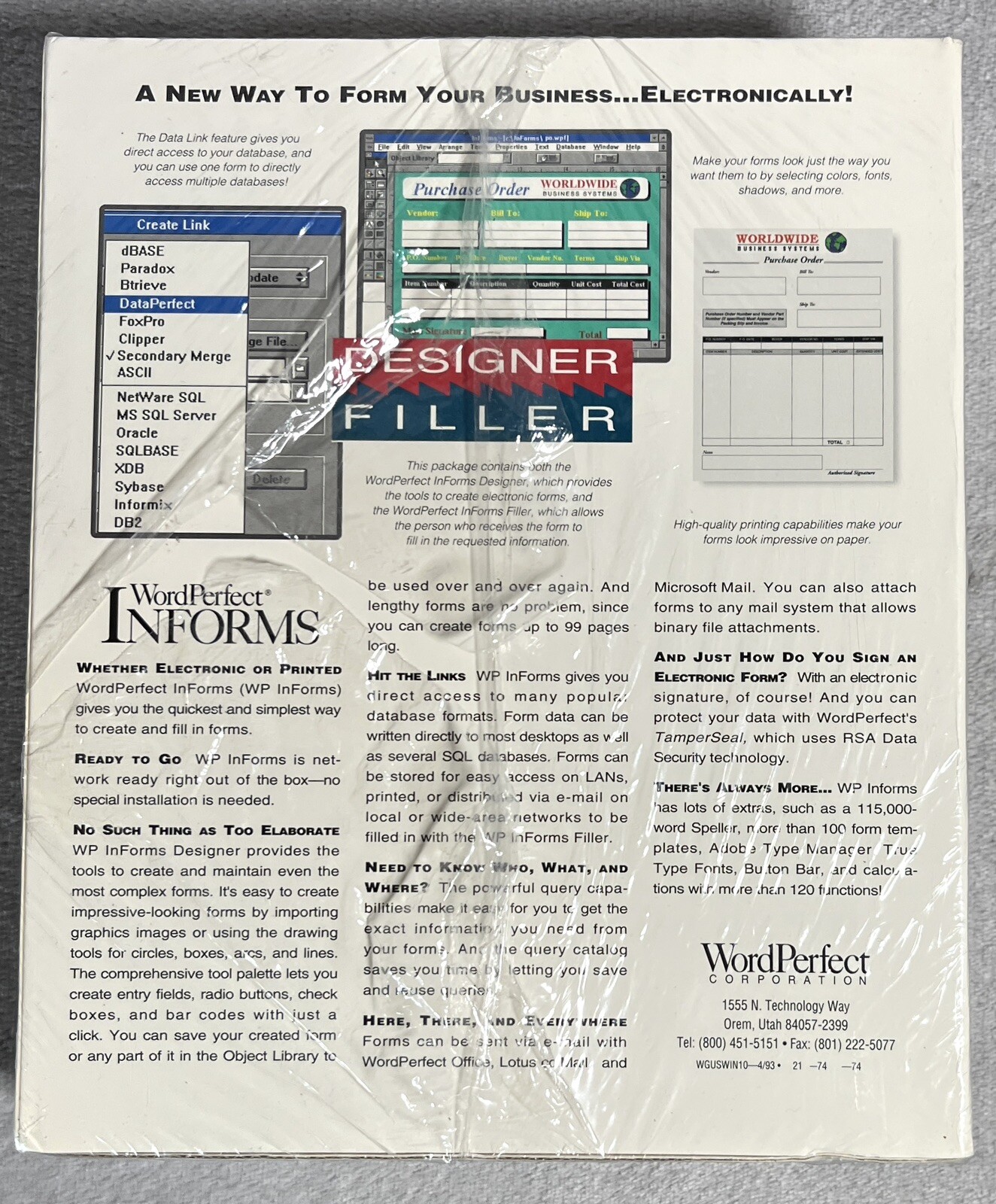 New Box 1993 WordPerfect Informs Version 1.0 Windows Demo Eval Software