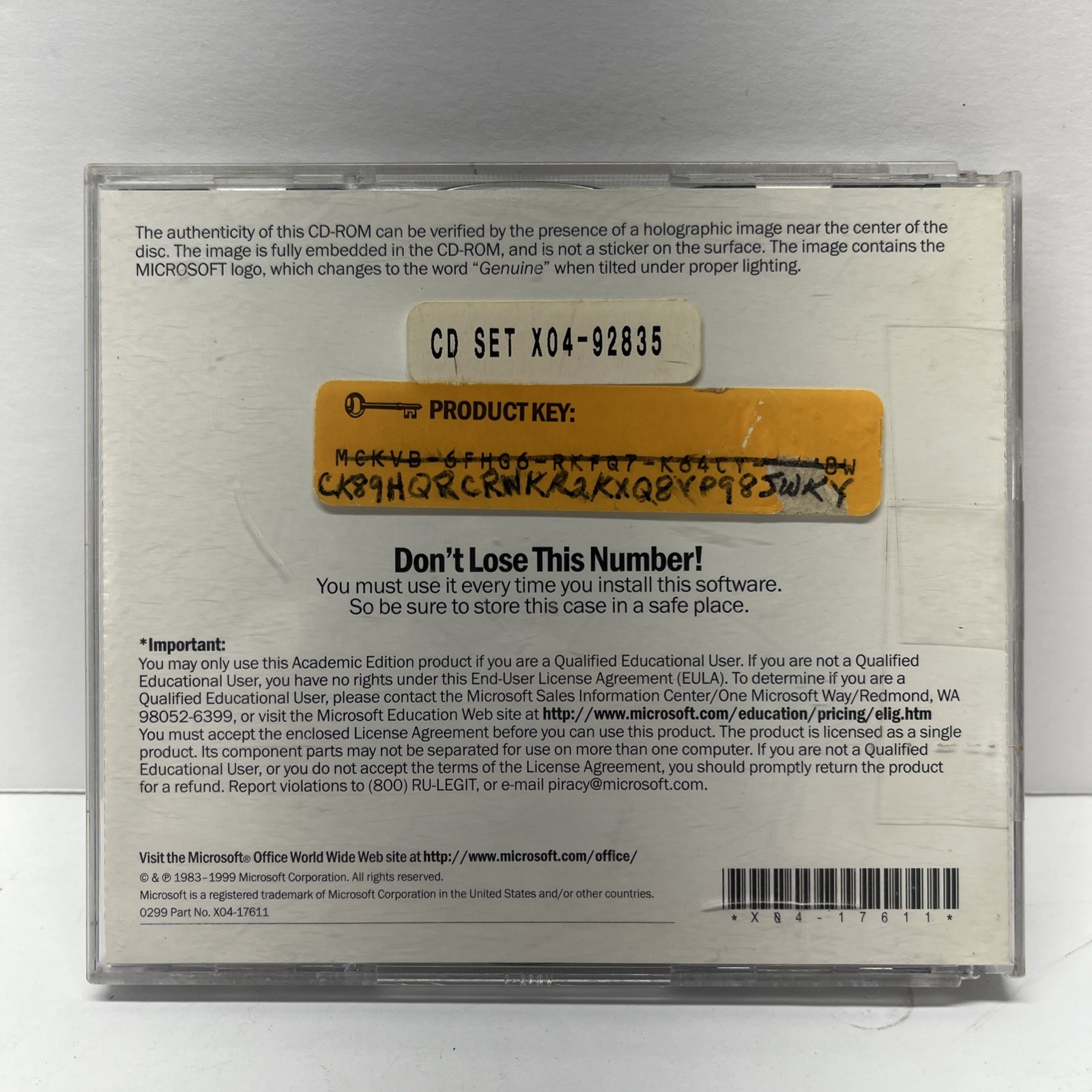 Microsoft Office 2000 Professional Academic Edition ( 2 CD With Product Key)