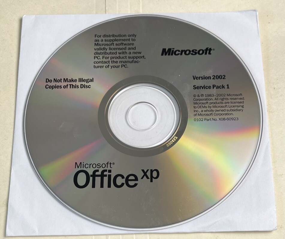 Microsoft Office XP Version 2002 Service Pack 1 PC Software CD Disc OPENED
