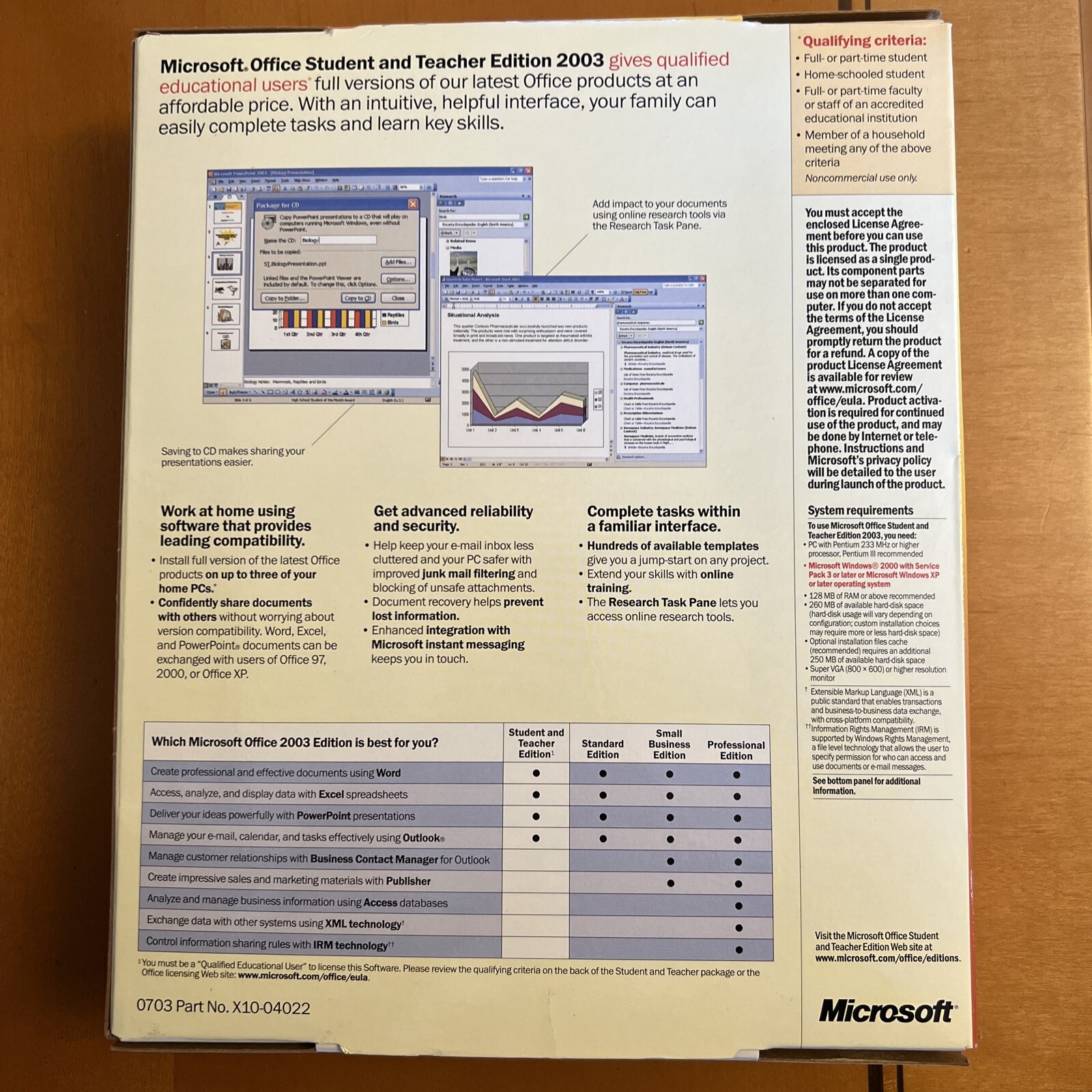 Microsoft Office Student and Teacher Edition 2003 Word Excel w/ Key, Genuine Box