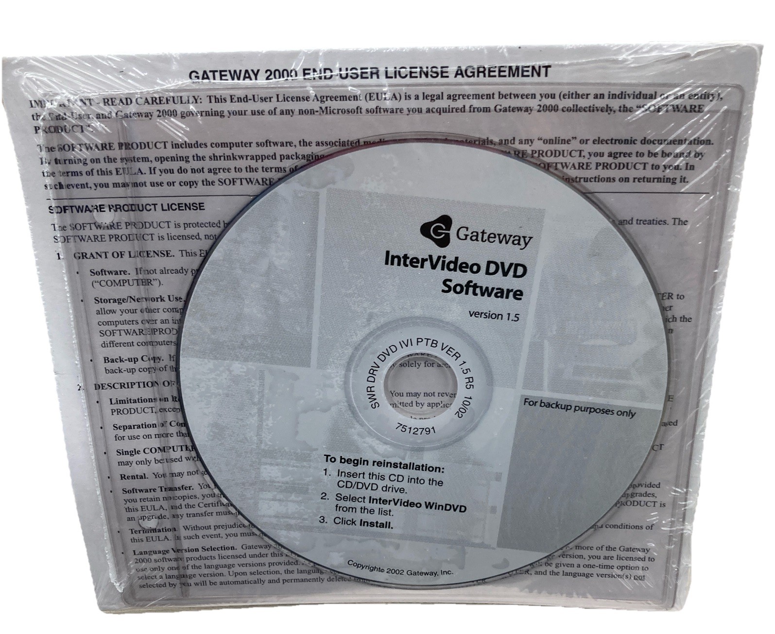 Gateway Intervideo DVD Software Version 1.5 CD Disc 2002